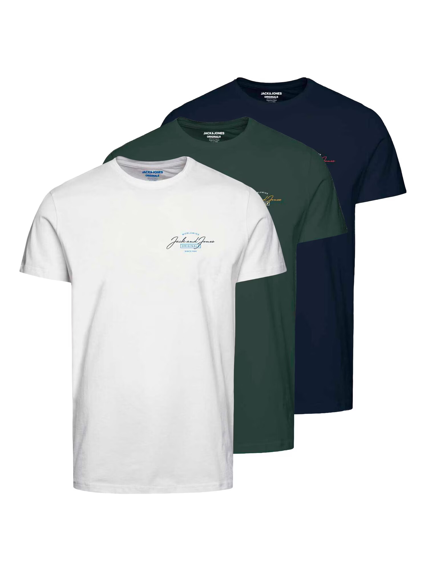 JACK & JONES Tricou 'FERRY' bleumarin / turcoaz / verde iarbă / alb - Pled.ro