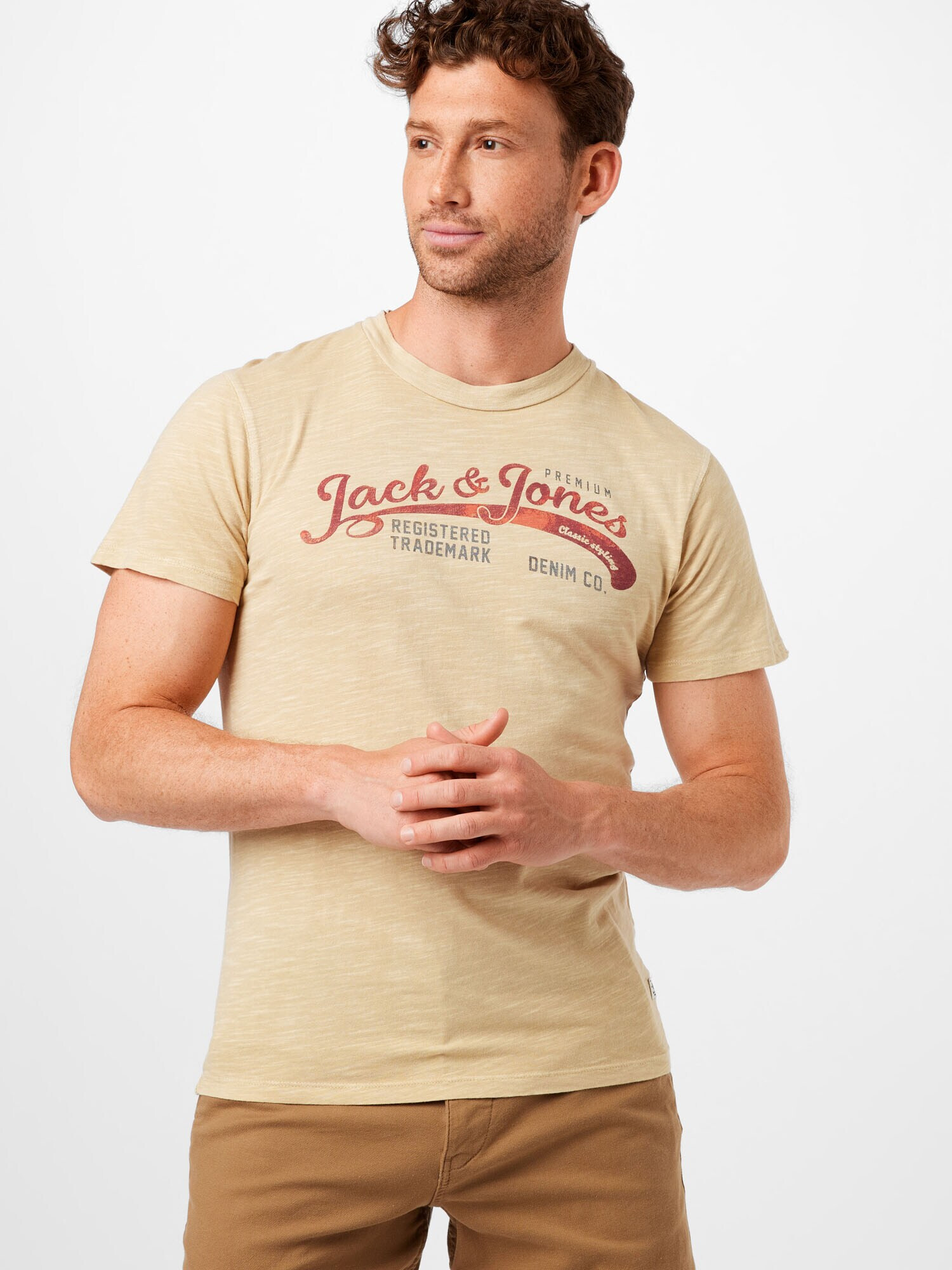 JACK & JONES Tricou galben deschis / gri / roșu - Pled.ro