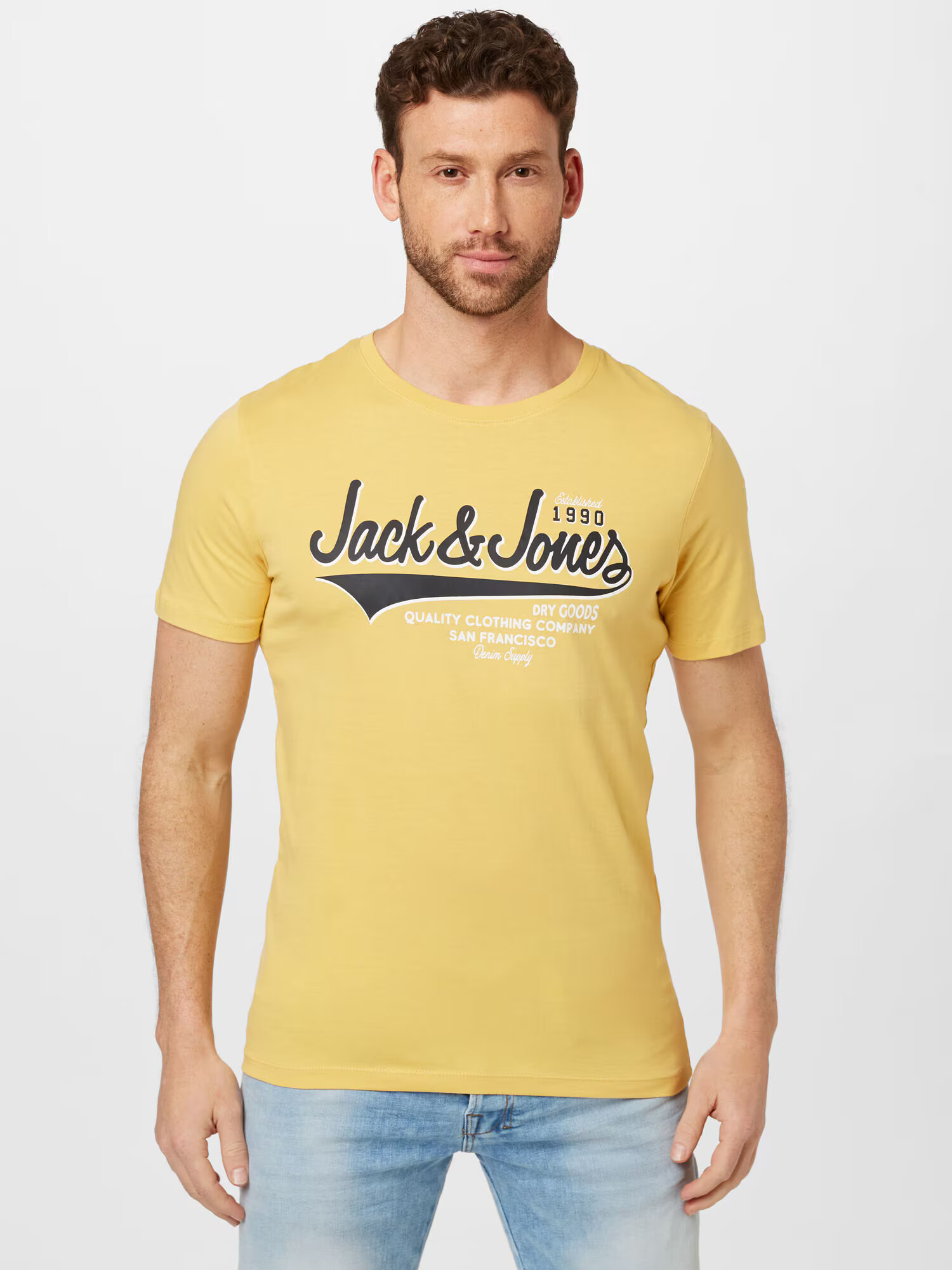 JACK & JONES Tricou galben / negru / alb - Pled.ro