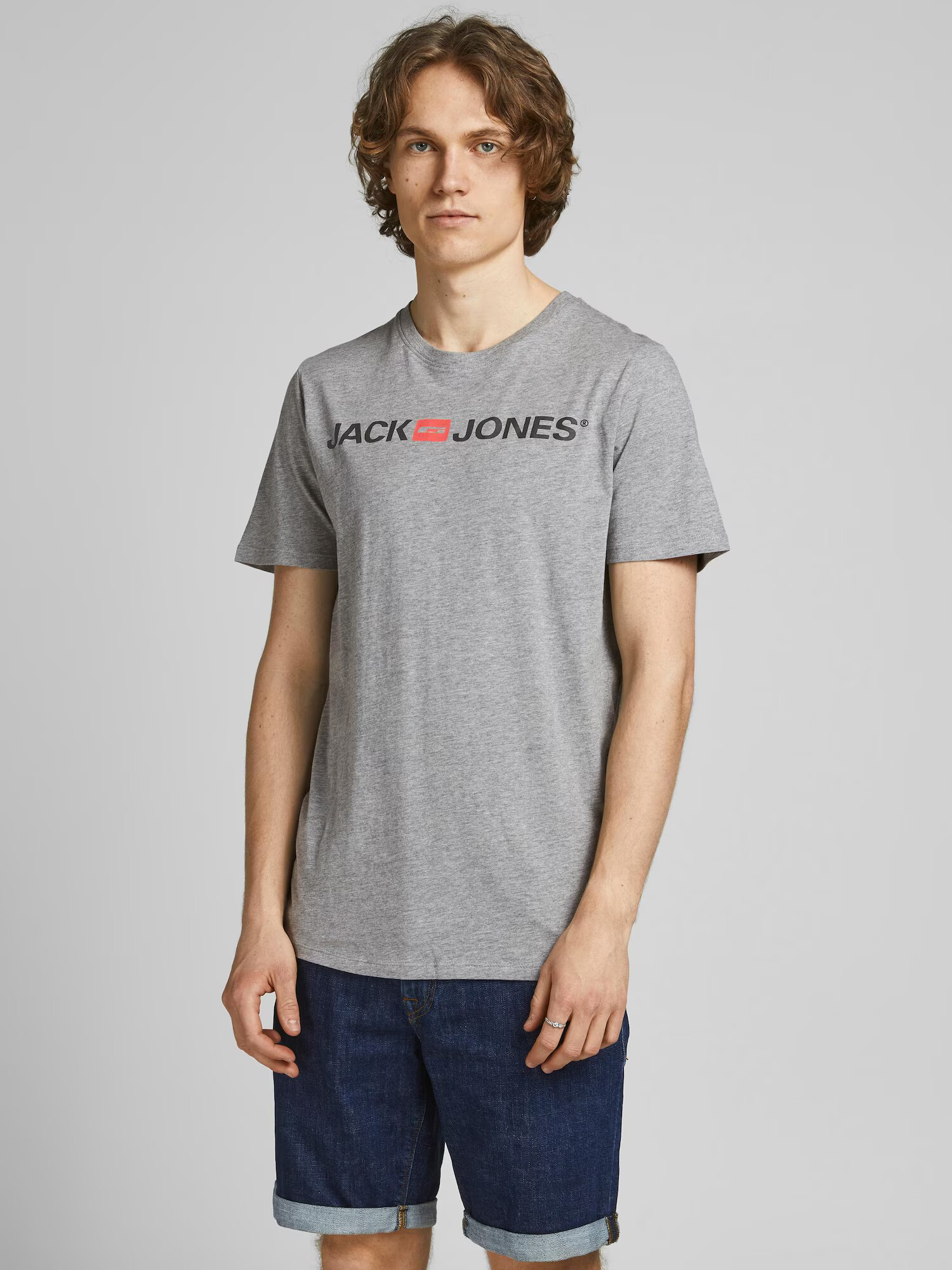 JACK & JONES Tricou gri amestecat / roșu pastel / negru - Pled.ro