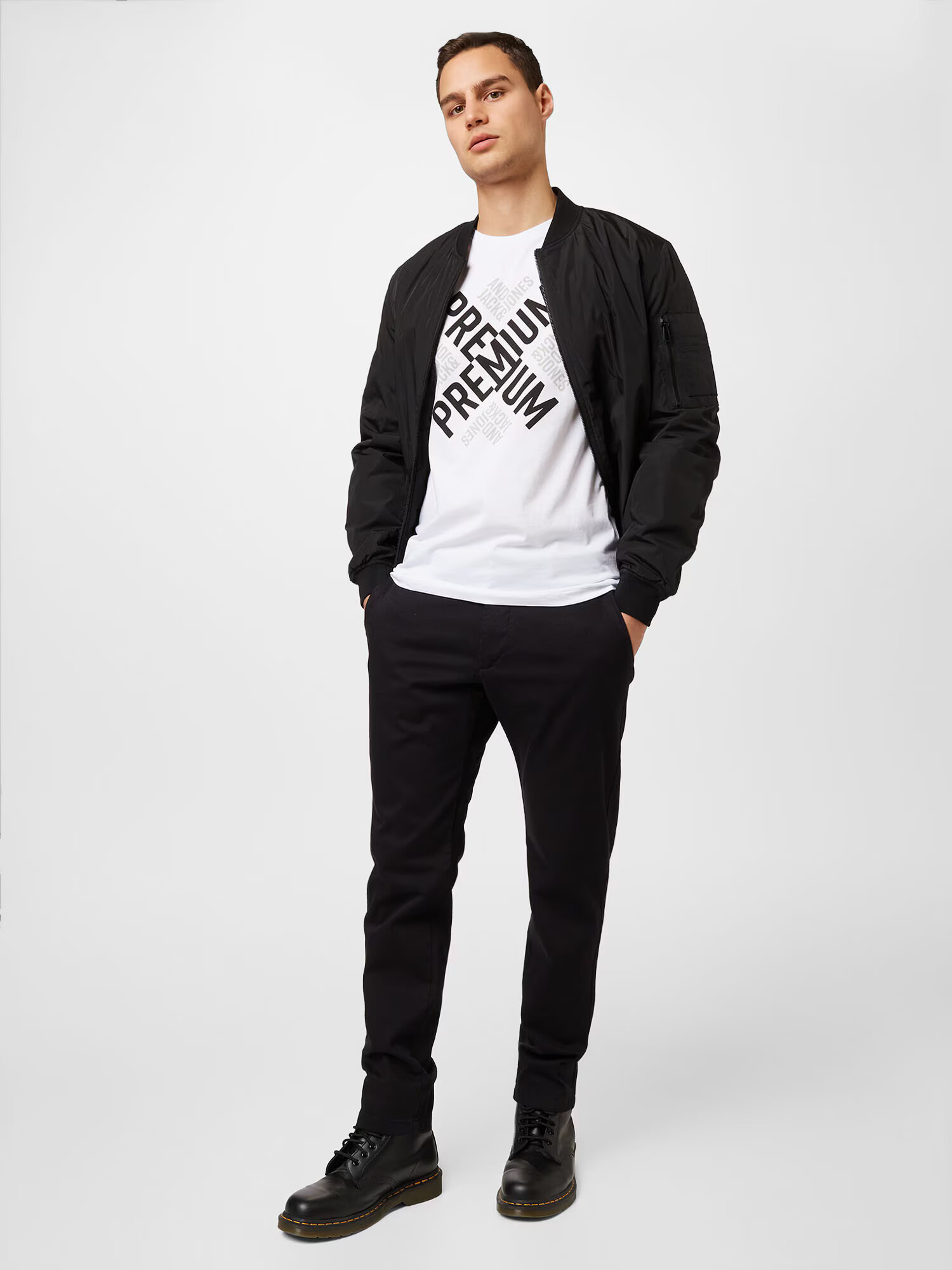 JACK & JONES Tricou gri deschis / negru / alb - Pled.ro