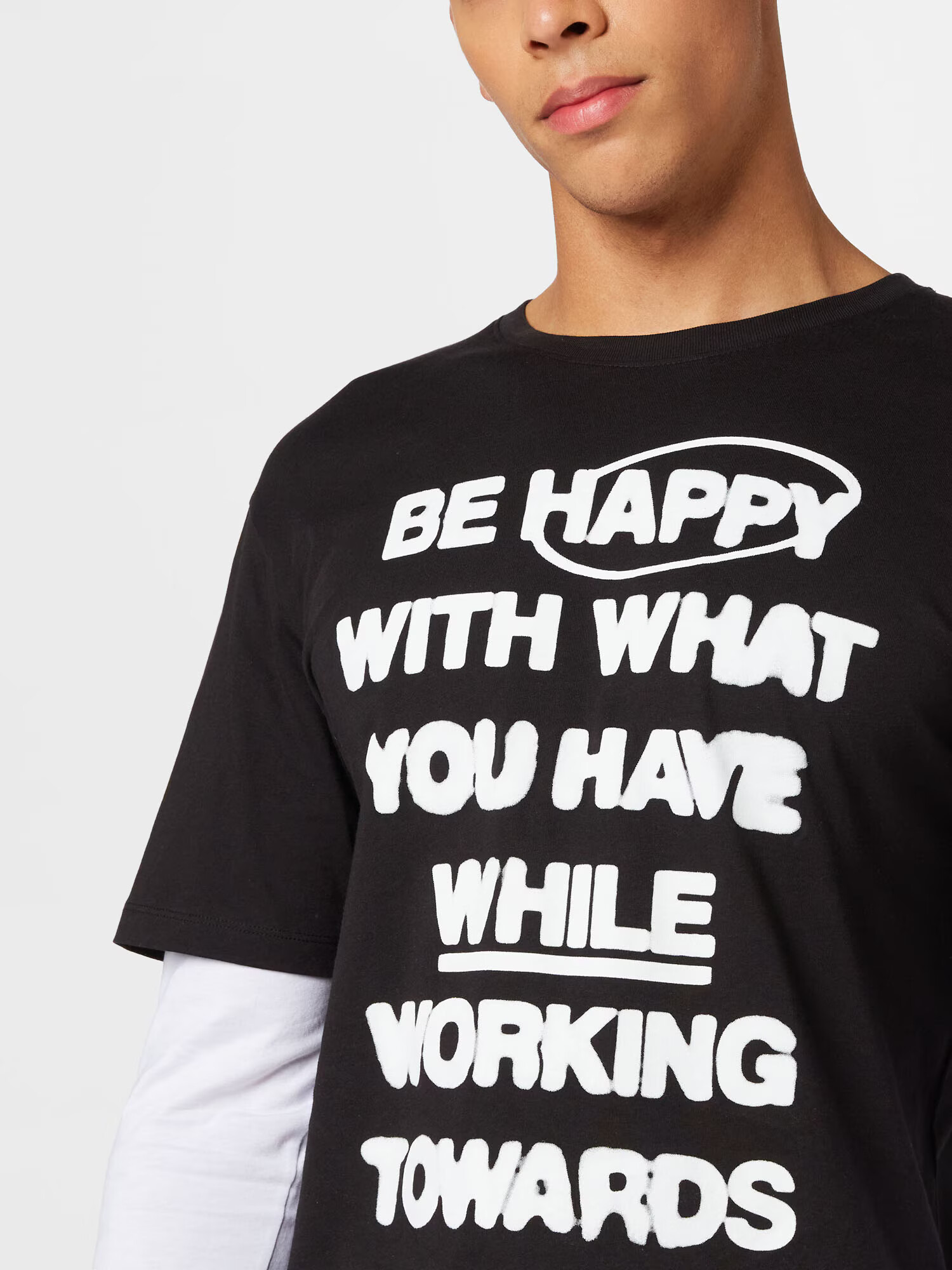 JACK & JONES Tricou 'HAPPY' negru / alb - Pled.ro