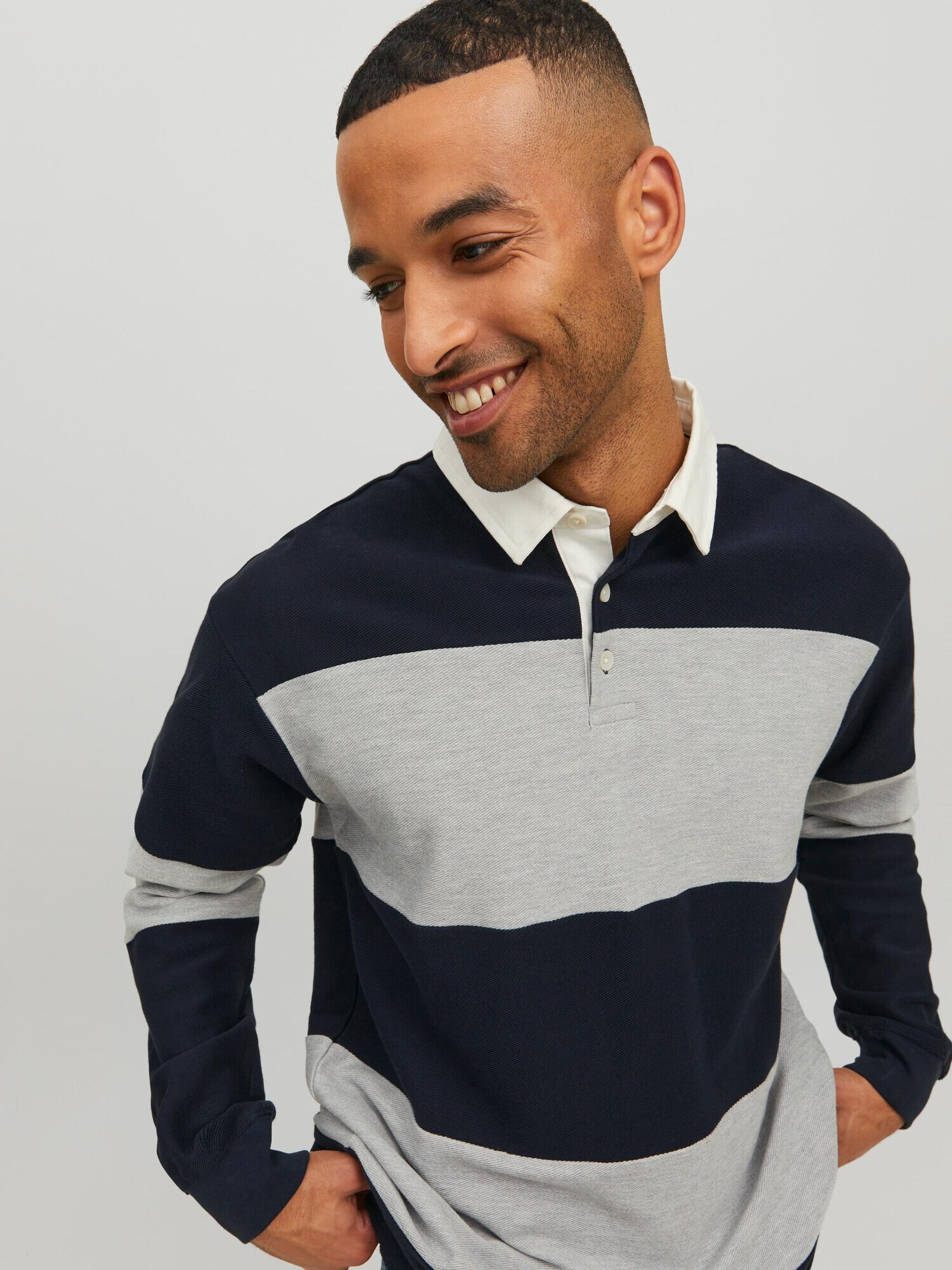 JACK & JONES Tricou 'Hudson' albastru noapte / gri deschis - Pled.ro