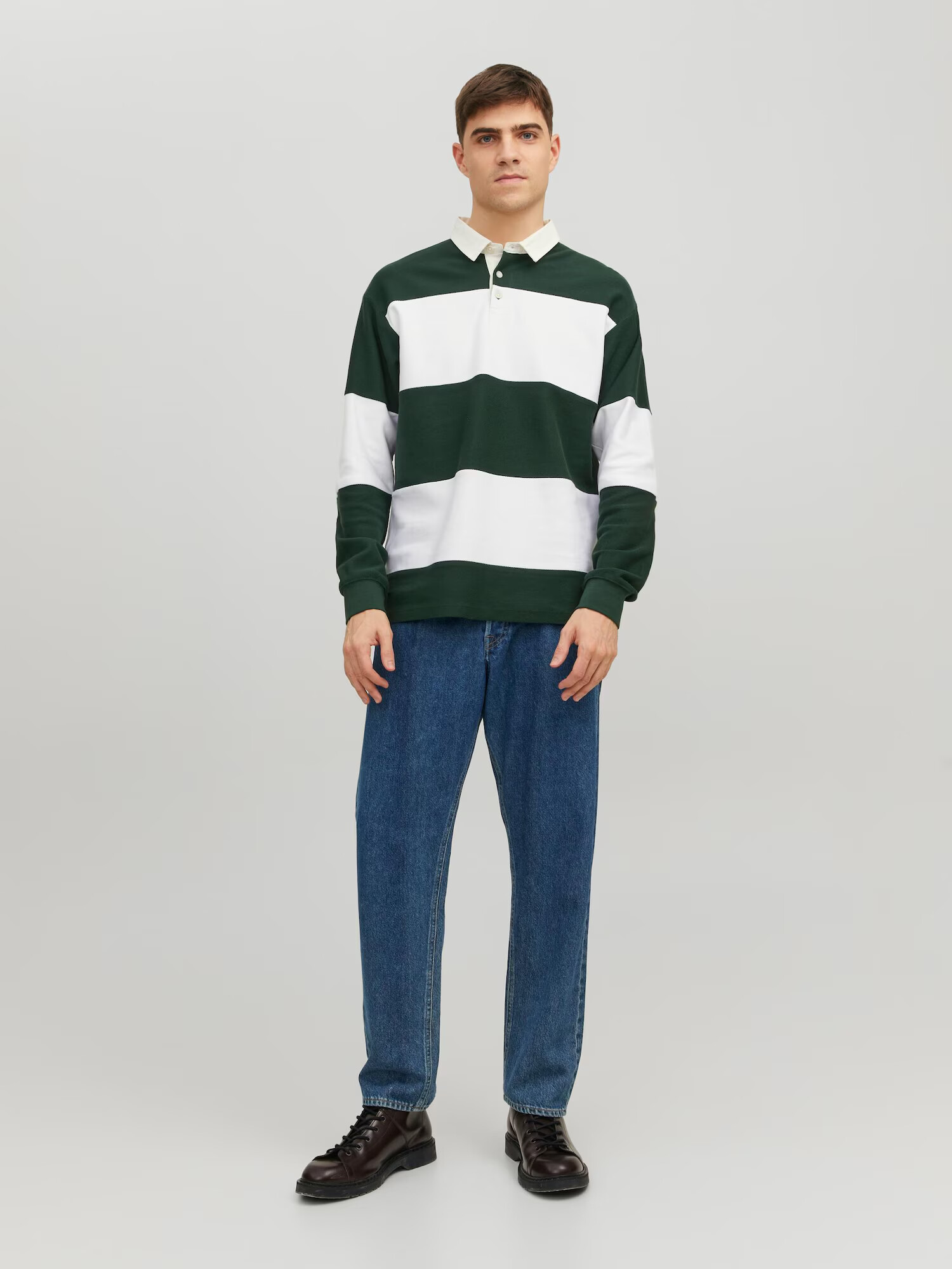 JACK & JONES Tricou 'Hudson' verde închis / alb - Pled.ro