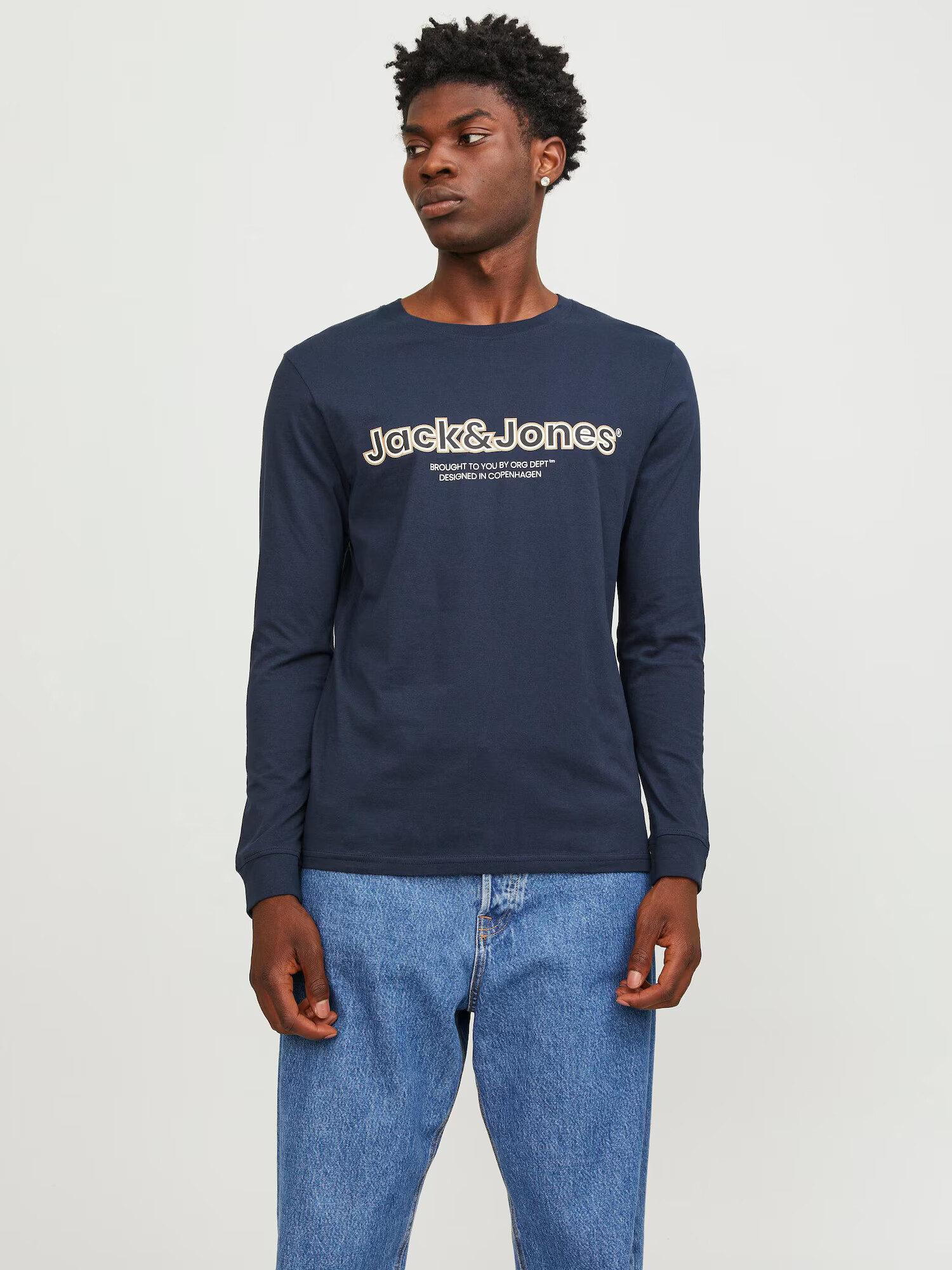 JACK & JONES Tricou 'Lakewool' albastru noapte / gri / alb - Pled.ro