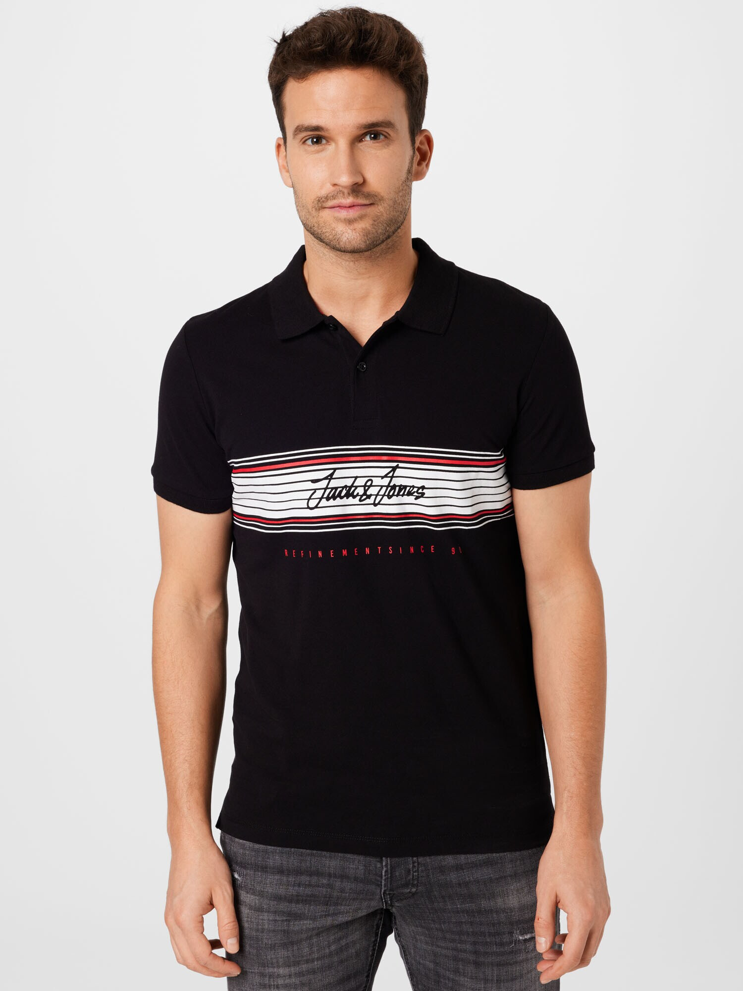 JACK & JONES Tricou 'LEO' roșu / negru / alb - Pled.ro