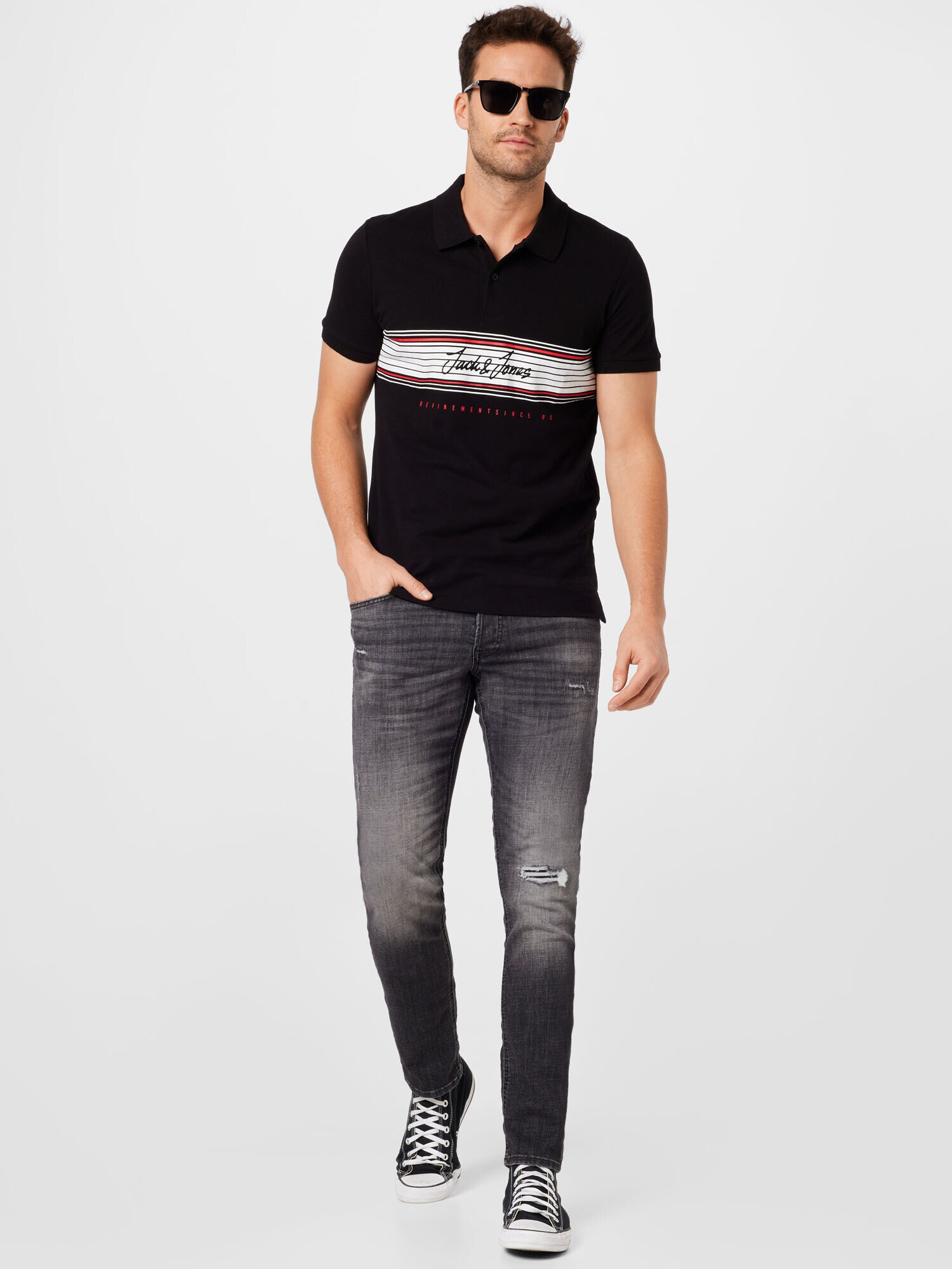 JACK & JONES Tricou 'LEO' roșu / negru / alb - Pled.ro