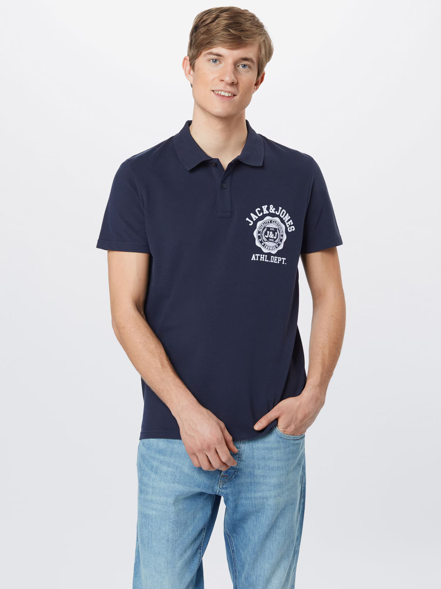 JACK & JONES Tricou 'LOCK' bleumarin / alb - Pled.ro