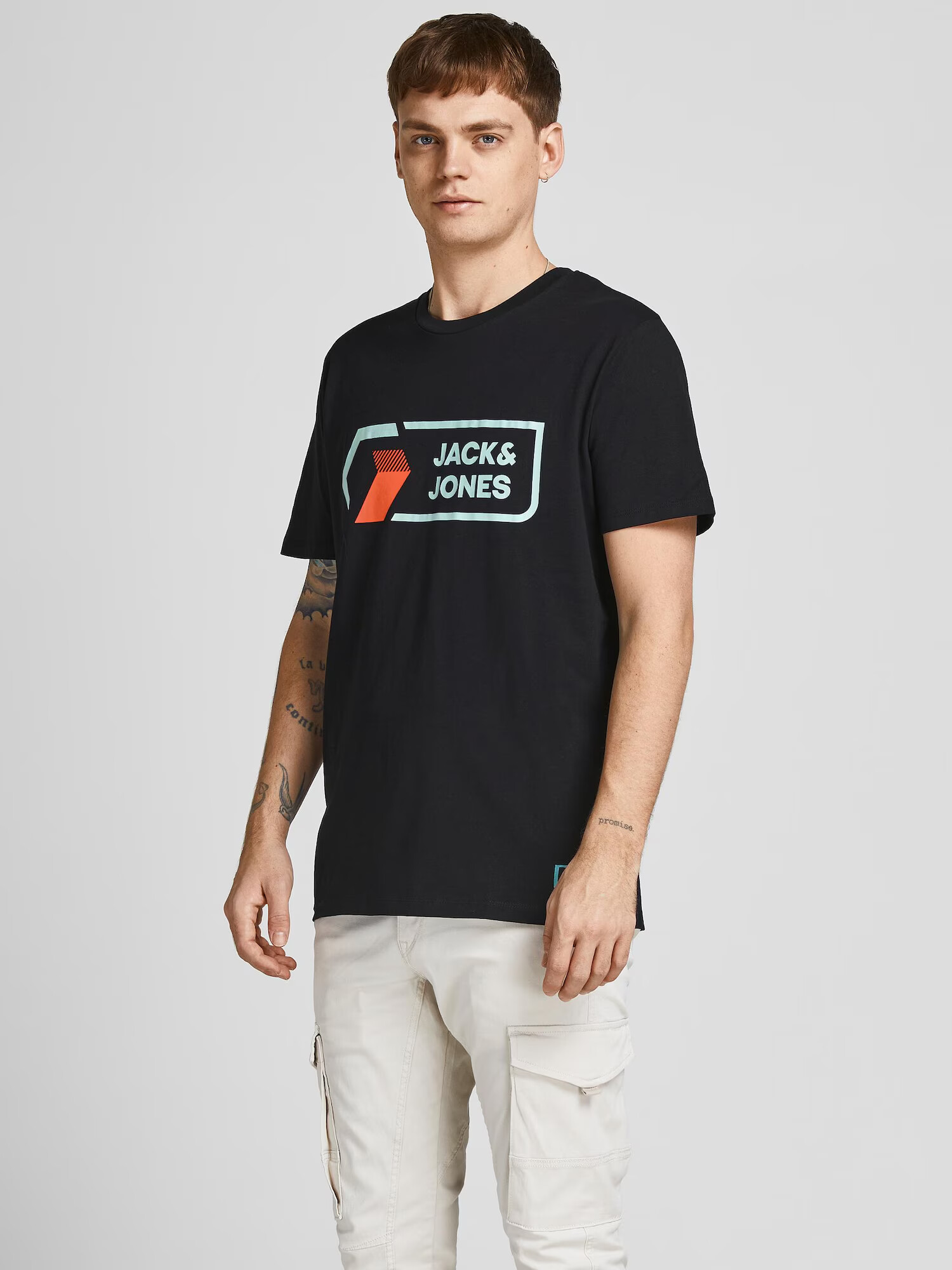 JACK & JONES Tricou 'Logan' albastru deschis / roșu orange / negru - Pled.ro