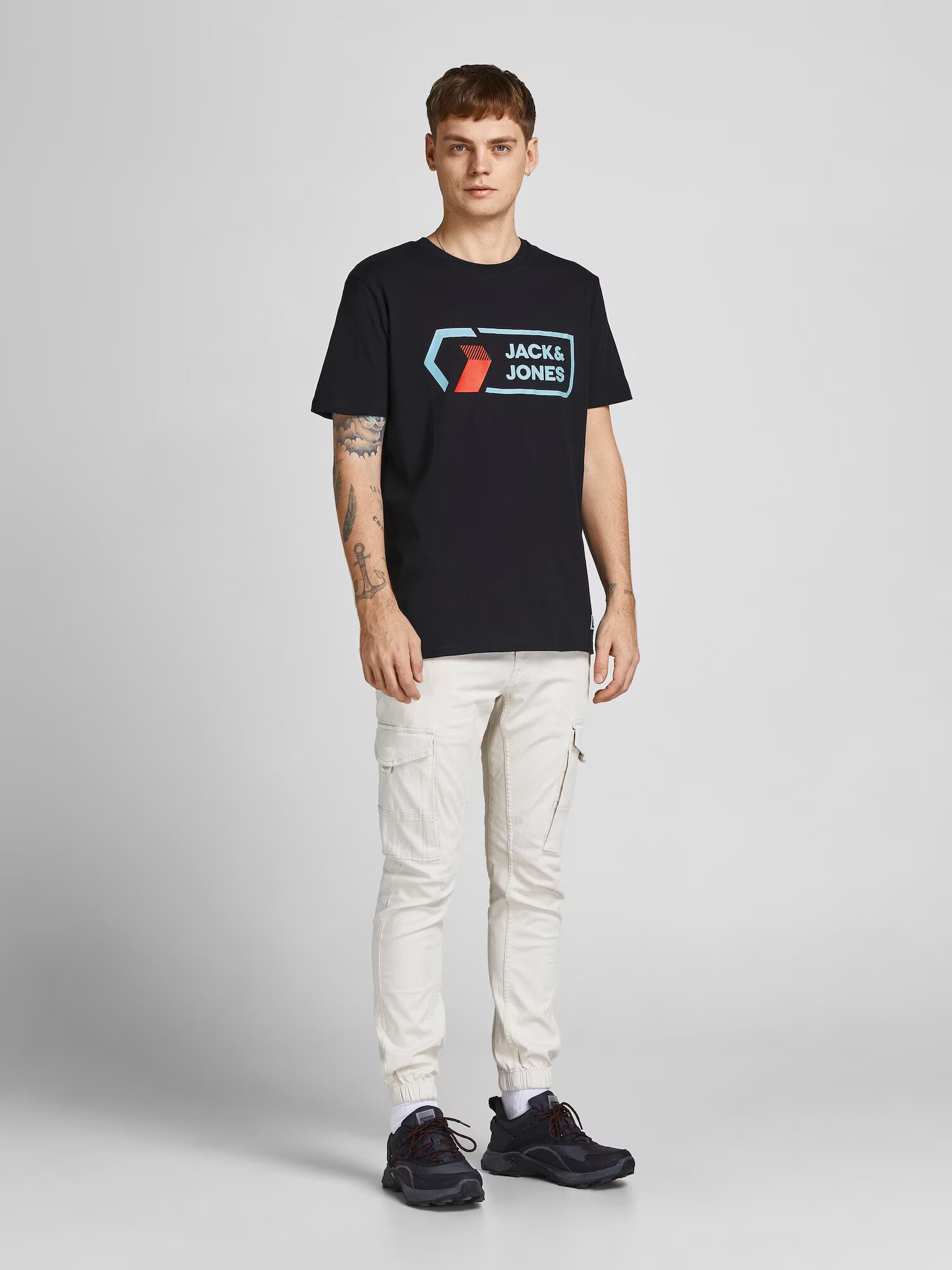 JACK & JONES Tricou 'Logan' albastru deschis / roșu orange / negru - Pled.ro