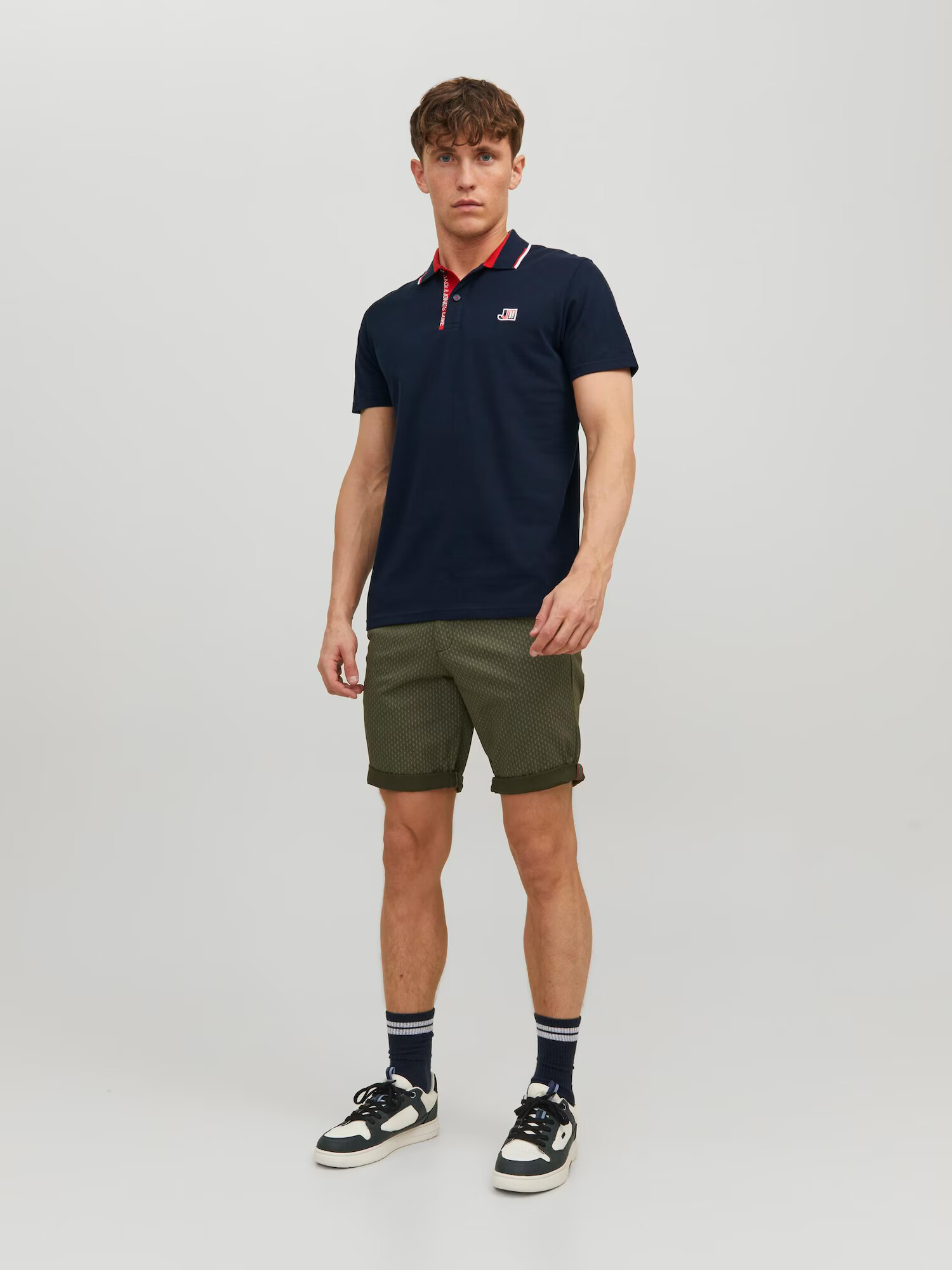 JACK & JONES Tricou 'Logan' bleumarin / roșu / alb - Pled.ro