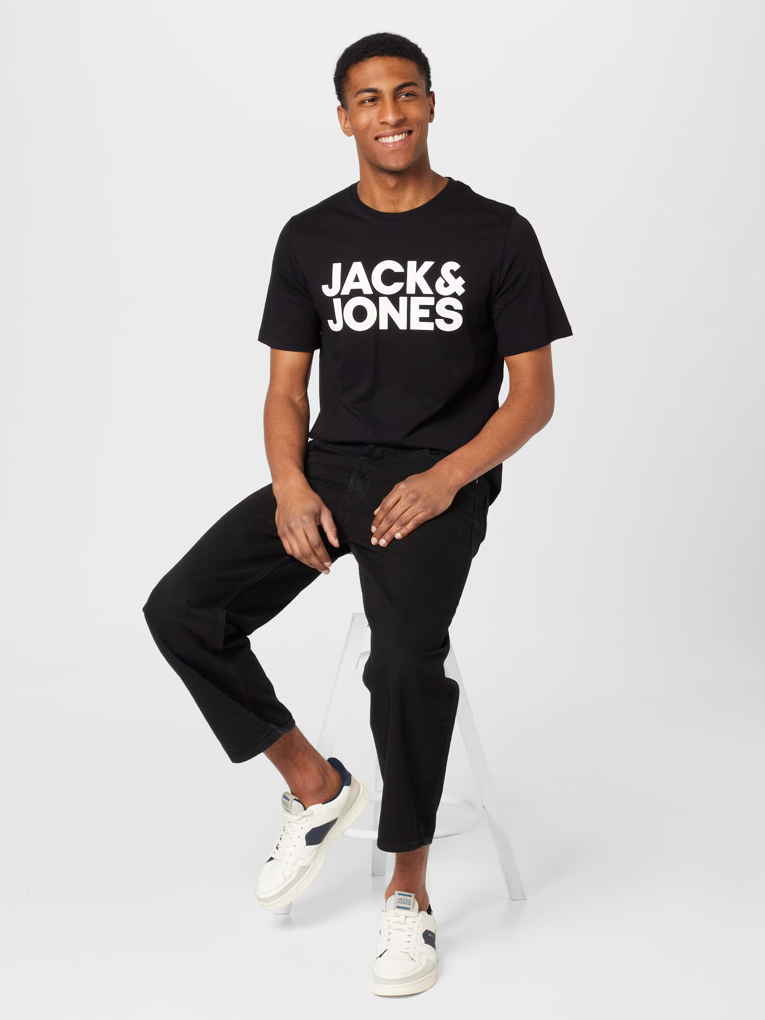 JACK & JONES Tricou negru / alb - Pled.ro