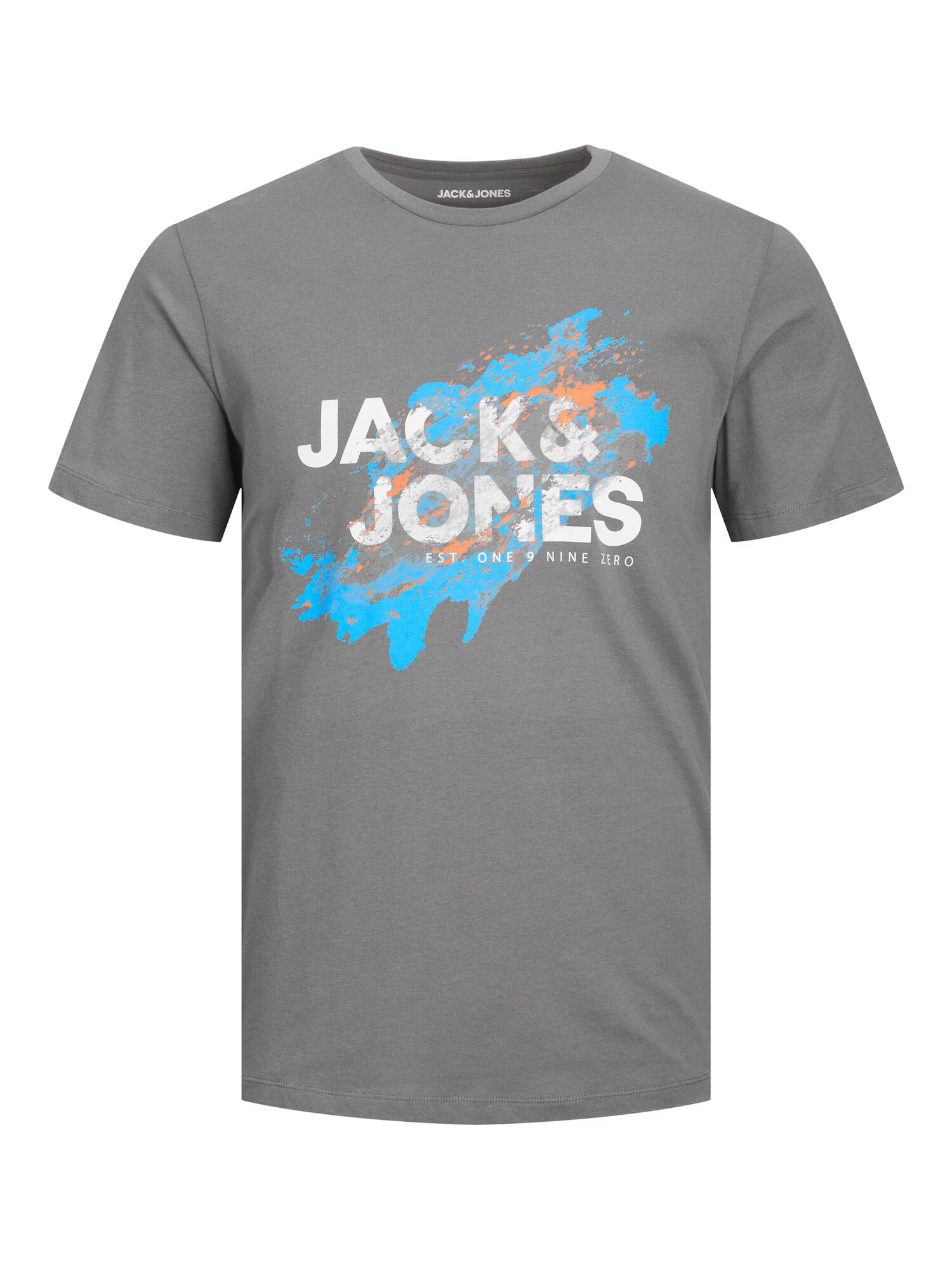 JACK & JONES Tricou 'Nelson' azur / gri / portocaliu deschis / alb - Pled.ro