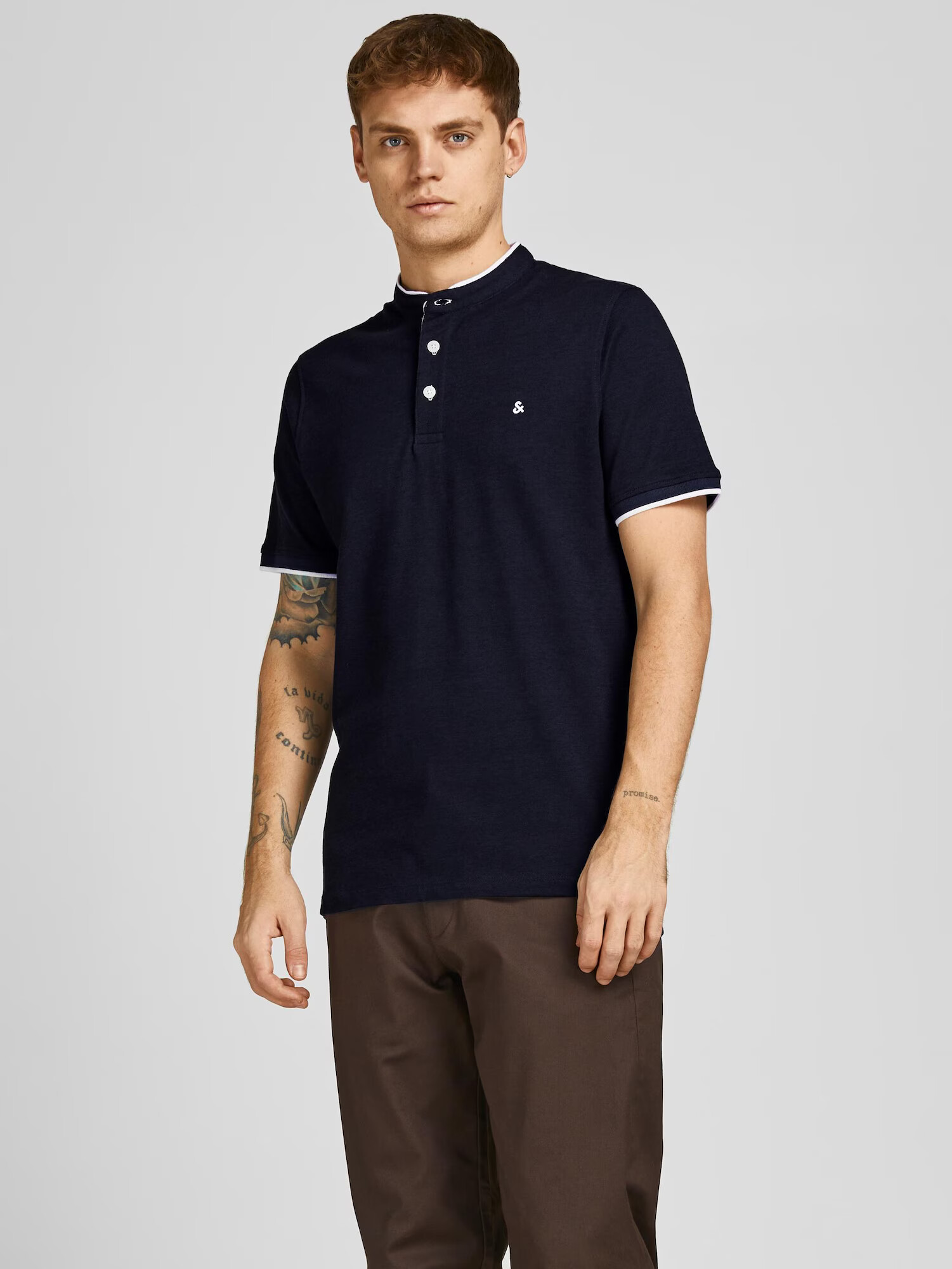 JACK & JONES Tricou 'Paulos' bleumarin / alb - Pled.ro