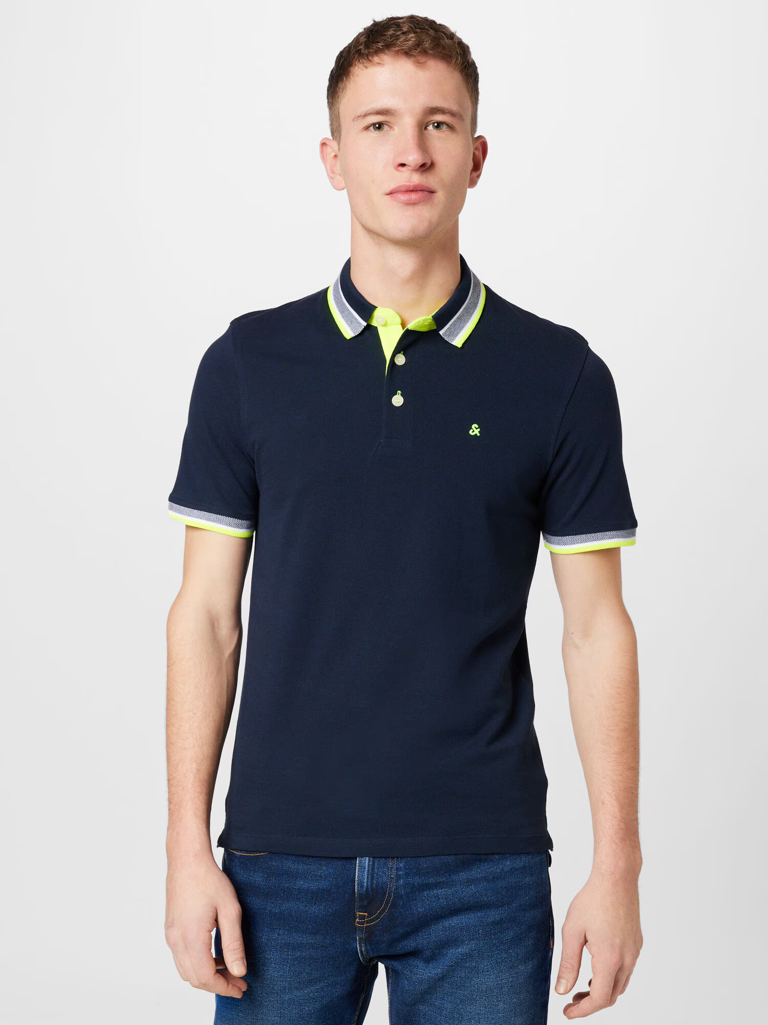 JACK & JONES Tricou 'Paulos' gri / verde neon / negru - Pled.ro