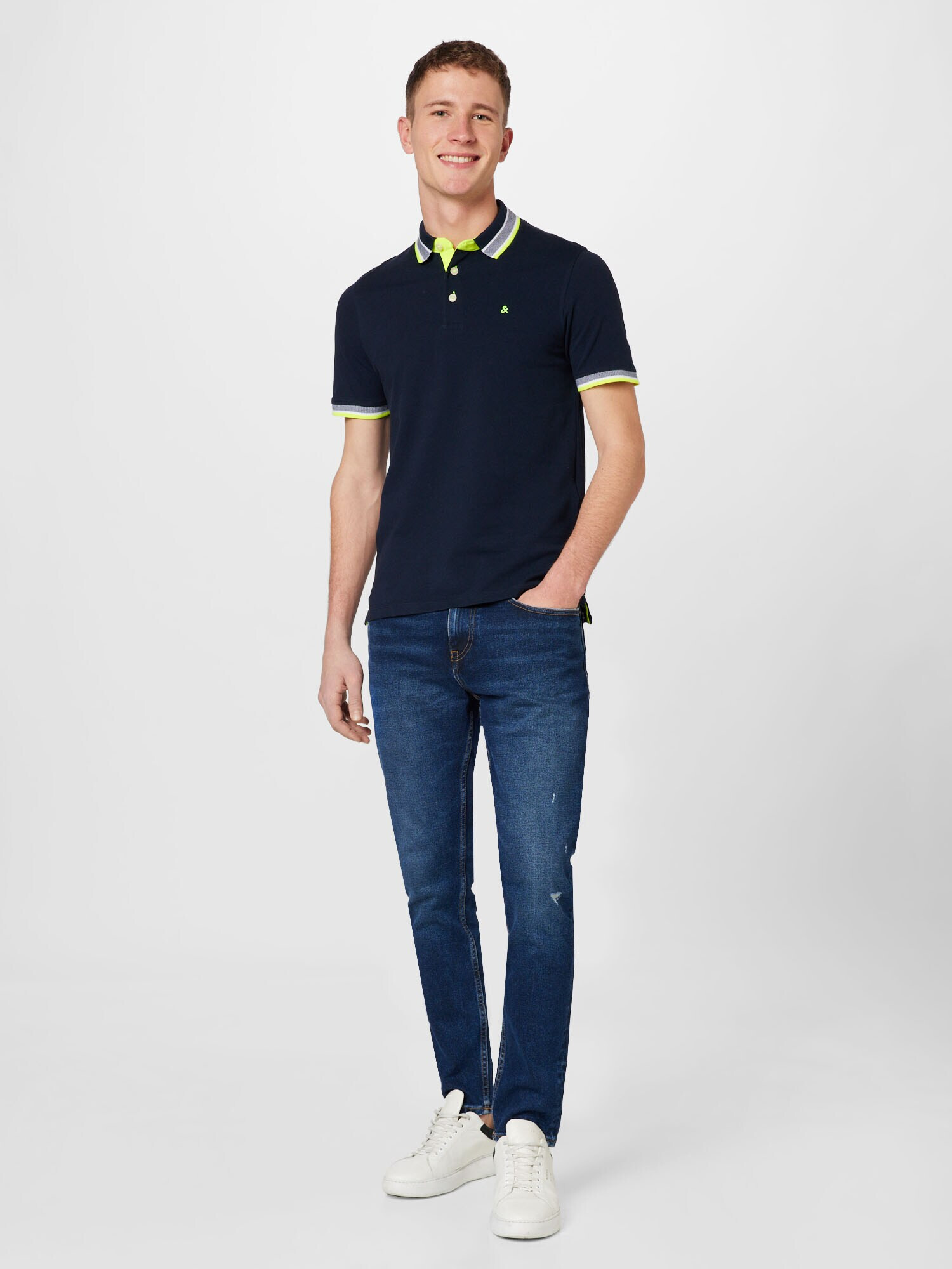 JACK & JONES Tricou 'Paulos' gri / verde neon / negru - Pled.ro