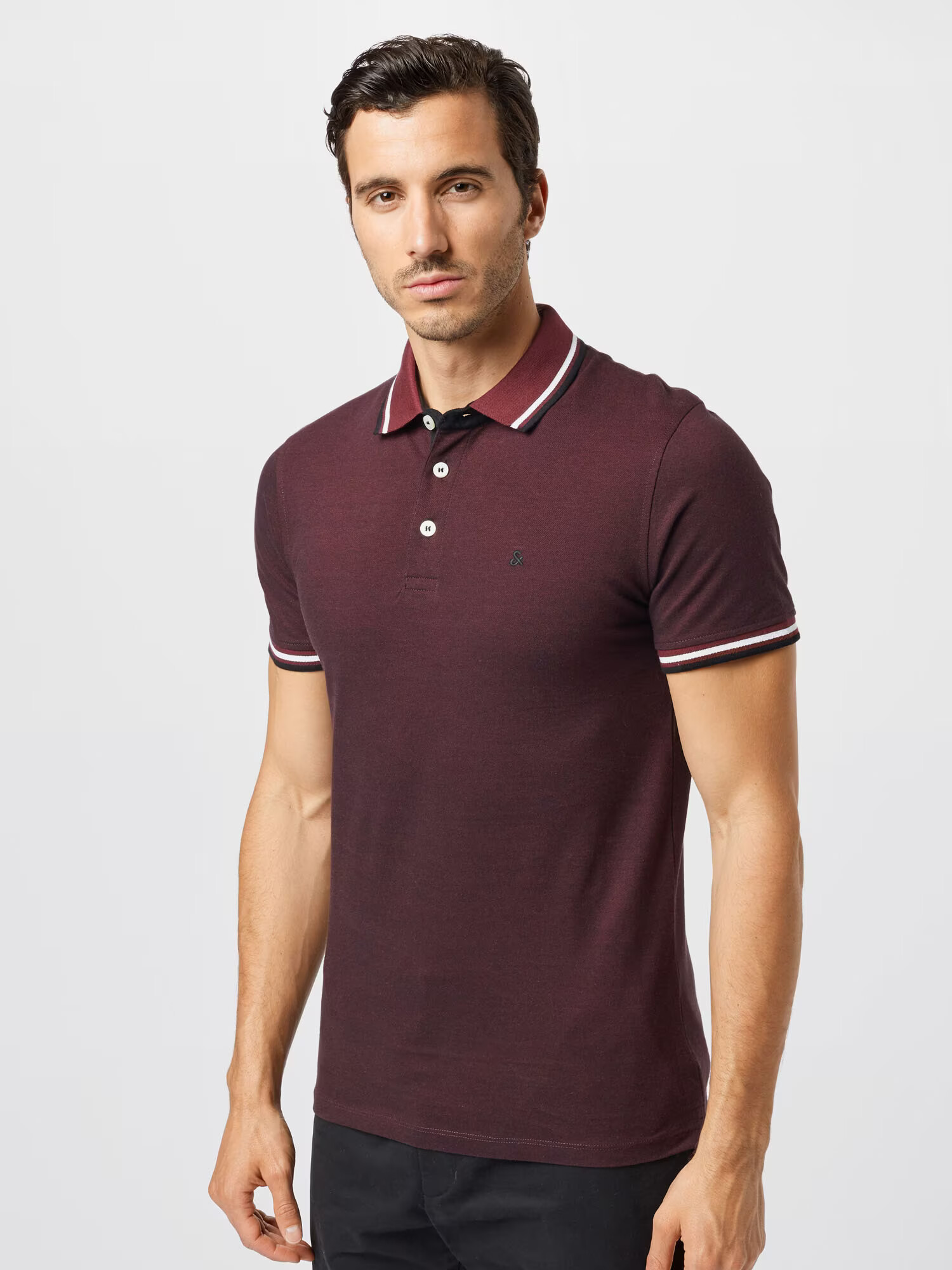 JACK & JONES Tricou 'Paulos' roșu bordeaux / alb - Pled.ro