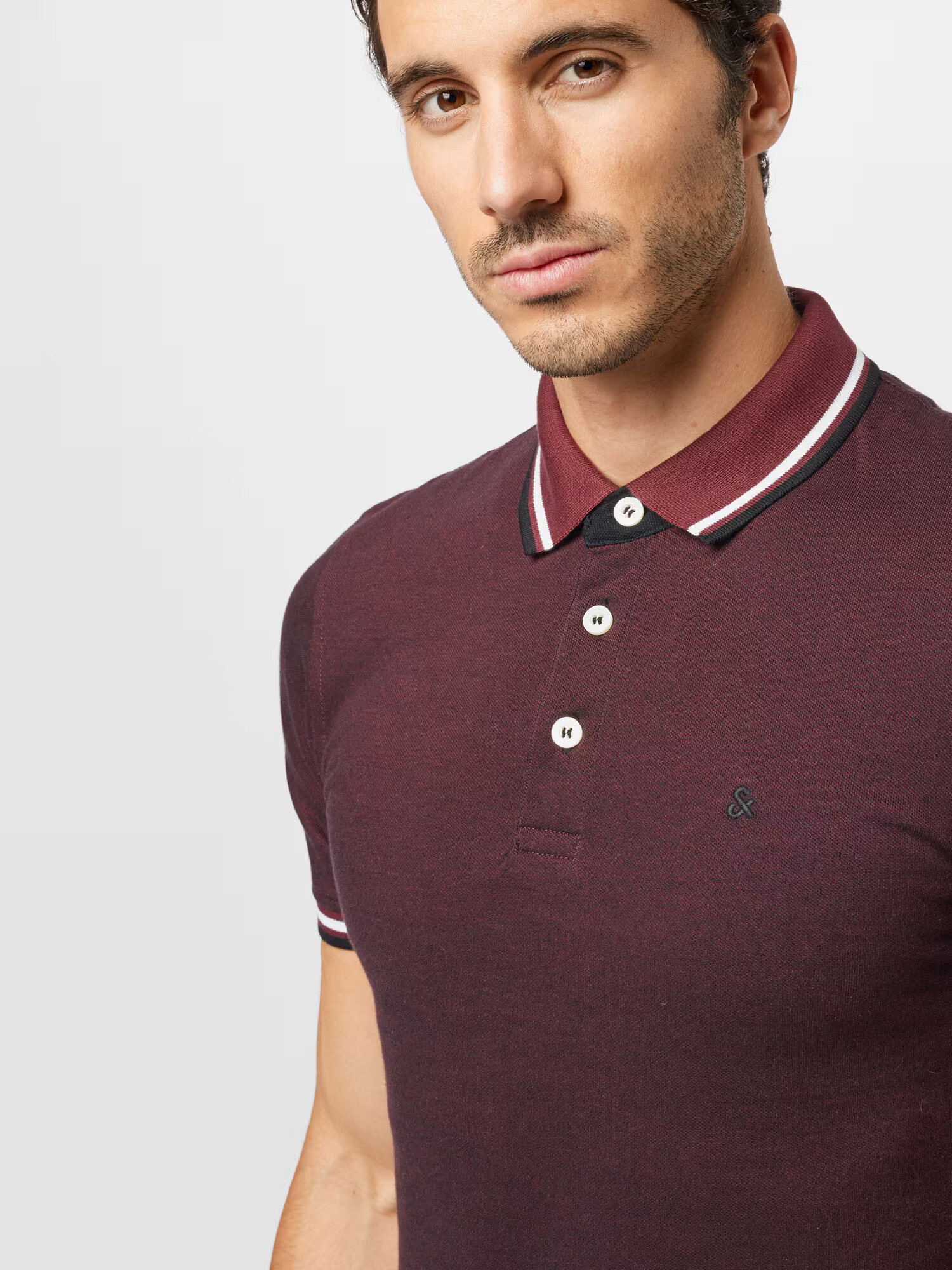 JACK & JONES Tricou 'Paulos' roșu bordeaux / alb - Pled.ro