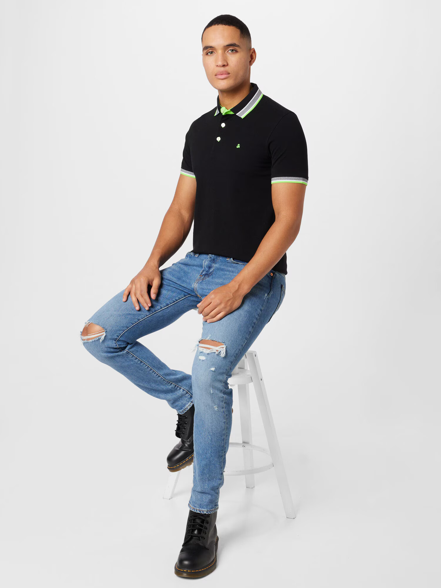 JACK & JONES Tricou 'Paulos' gri / verde / negru - Pled.ro