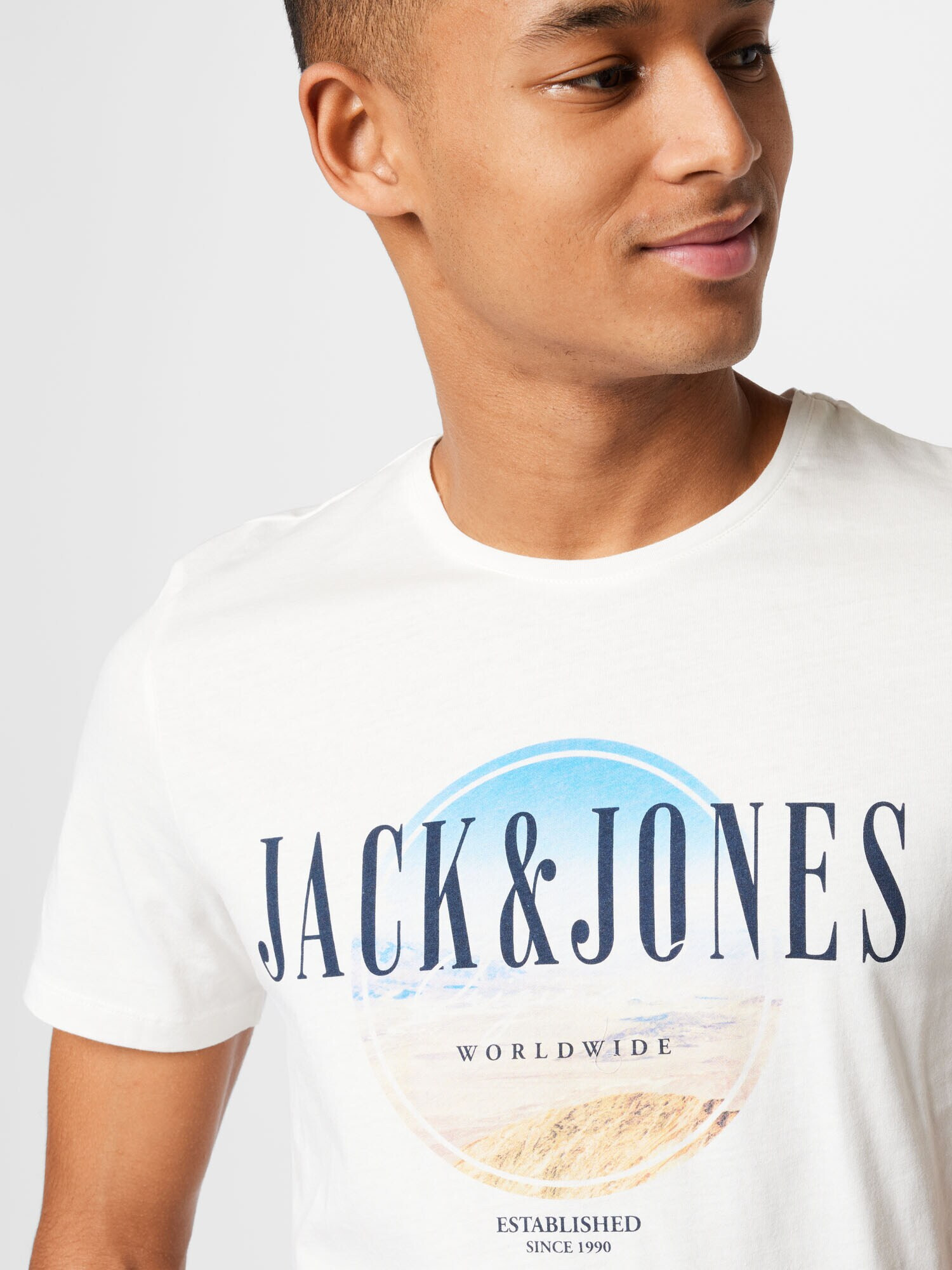 JACK & JONES Tricou 'Roadie' nisipiu / bleumarin / albastru deschis / alb - Pled.ro