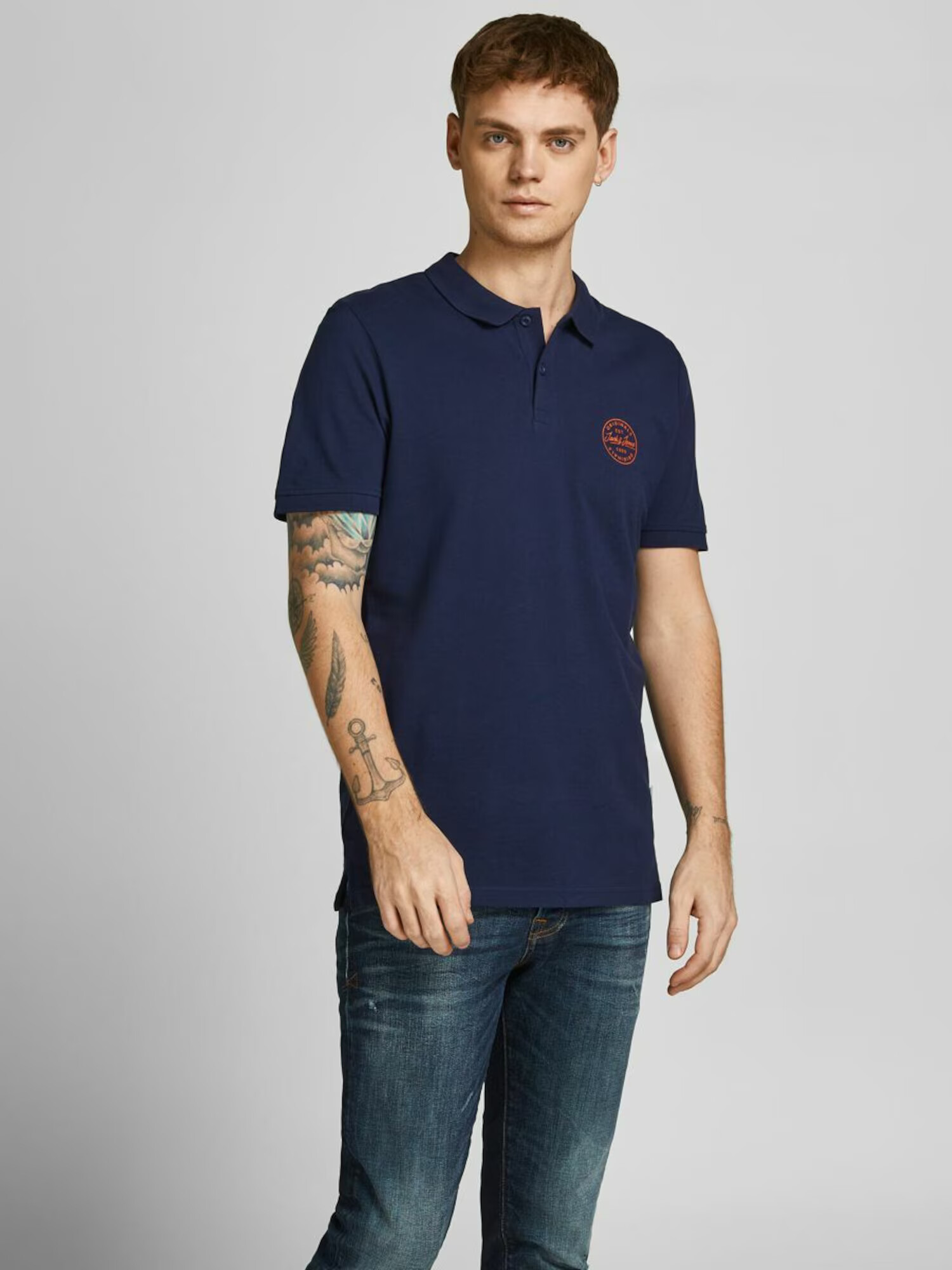 JACK & JONES Tricou 'Shark' bleumarin / roșu deschis - Pled.ro