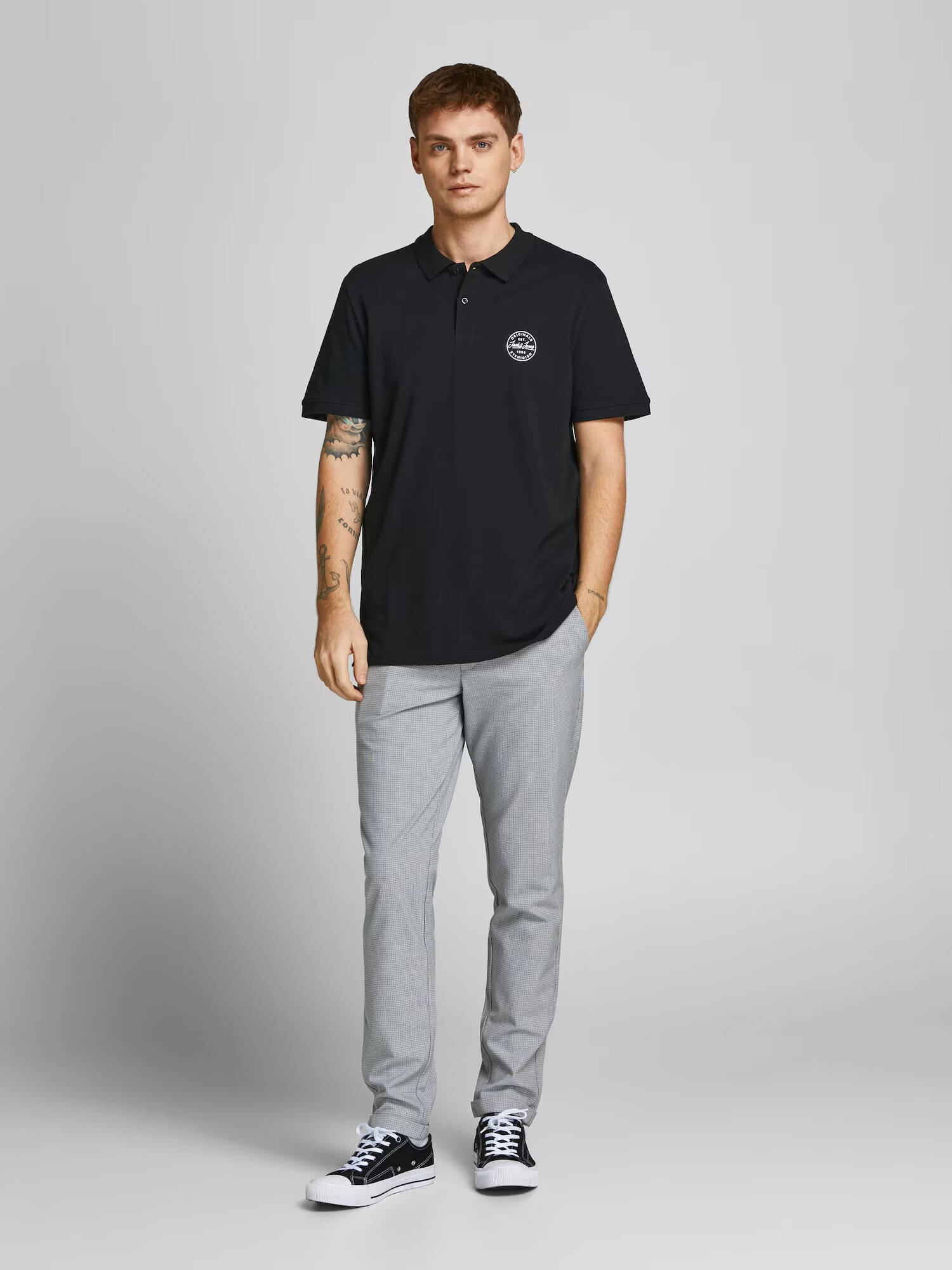 JACK & JONES Tricou 'Shark' negru / alb - Pled.ro