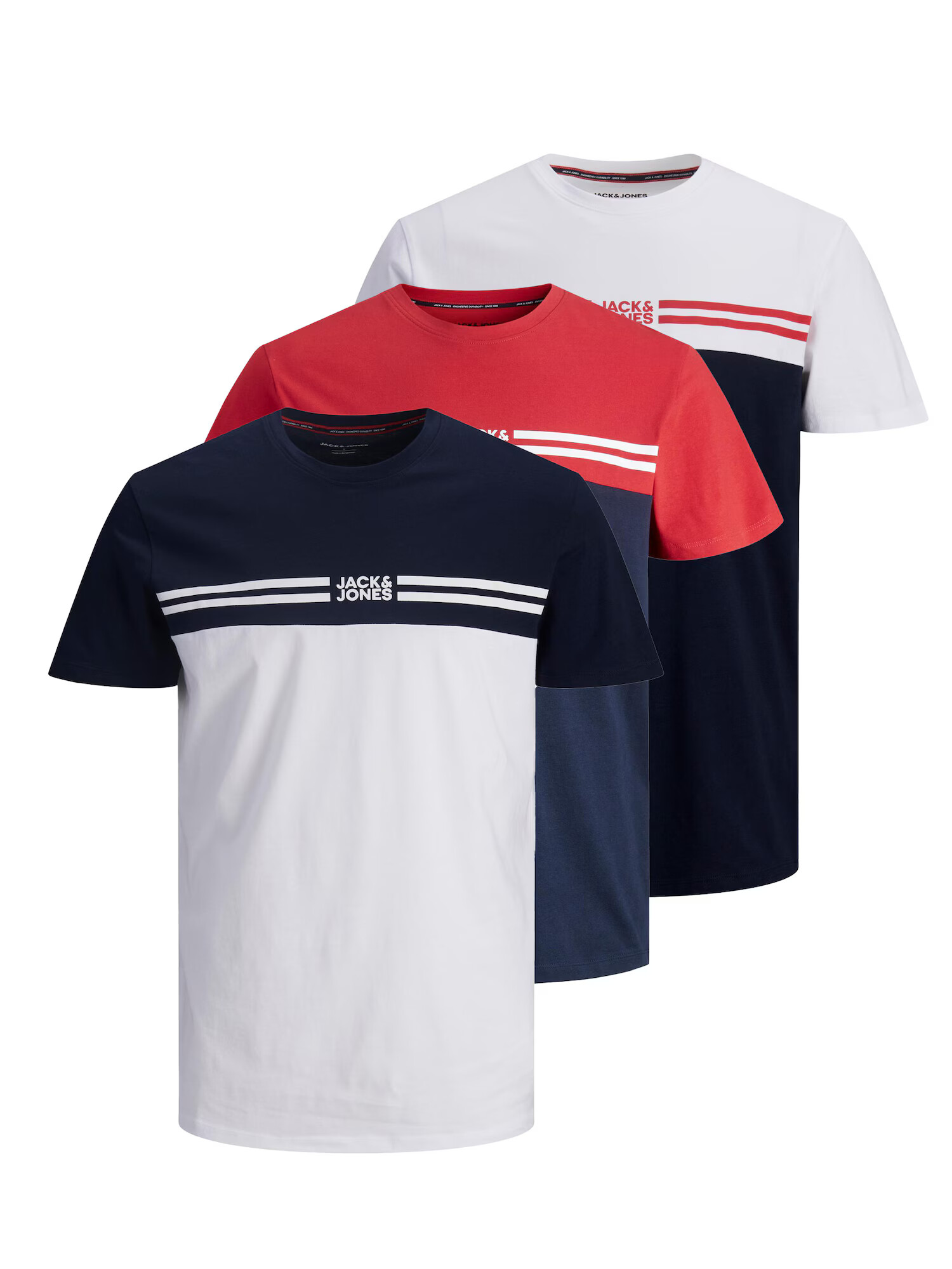 JACK & JONES Tricou 'STEVE' bleumarin / roșu / alb - Pled.ro