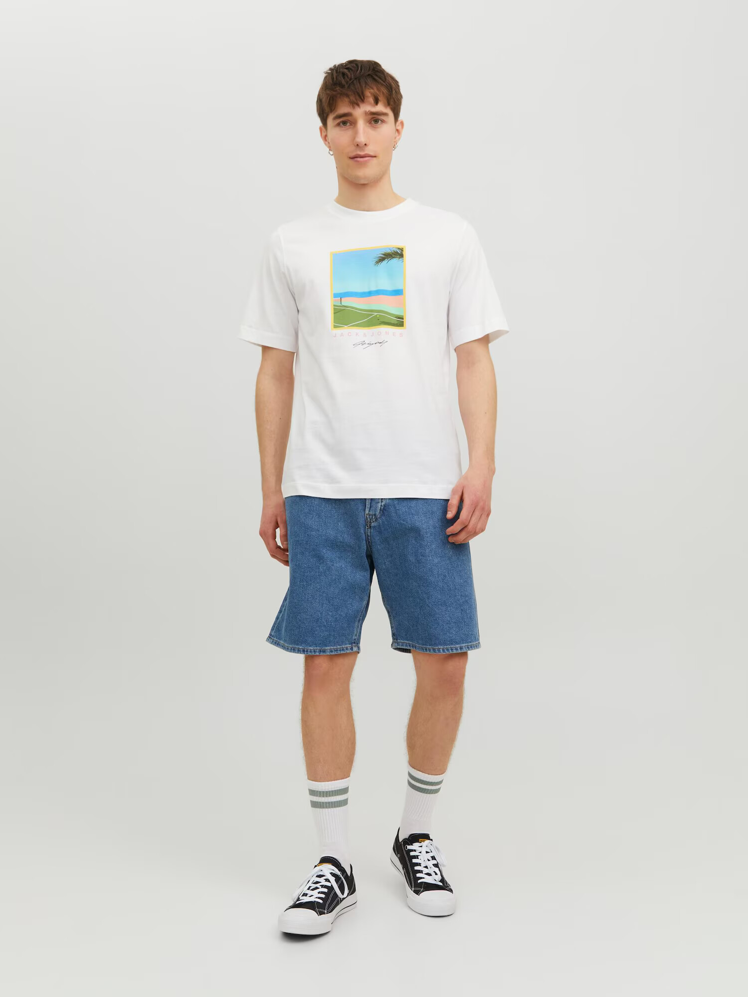 JACK & JONES Tricou 'TULUM LANDSCAPE' albastru aqua / verde / portocaliu piersică / alb - Pled.ro