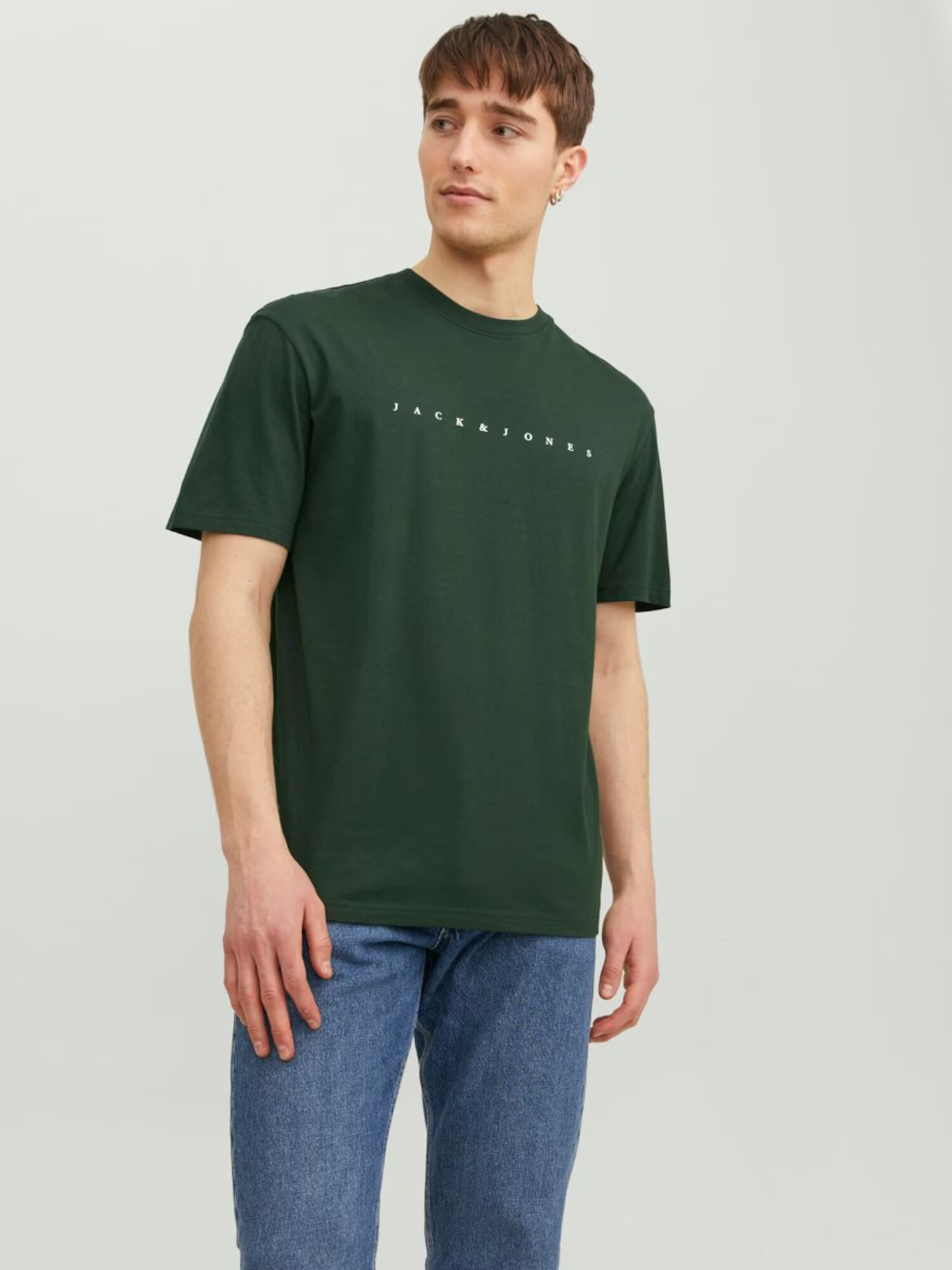 JACK & JONES Tricou verde pin / alb - Pled.ro