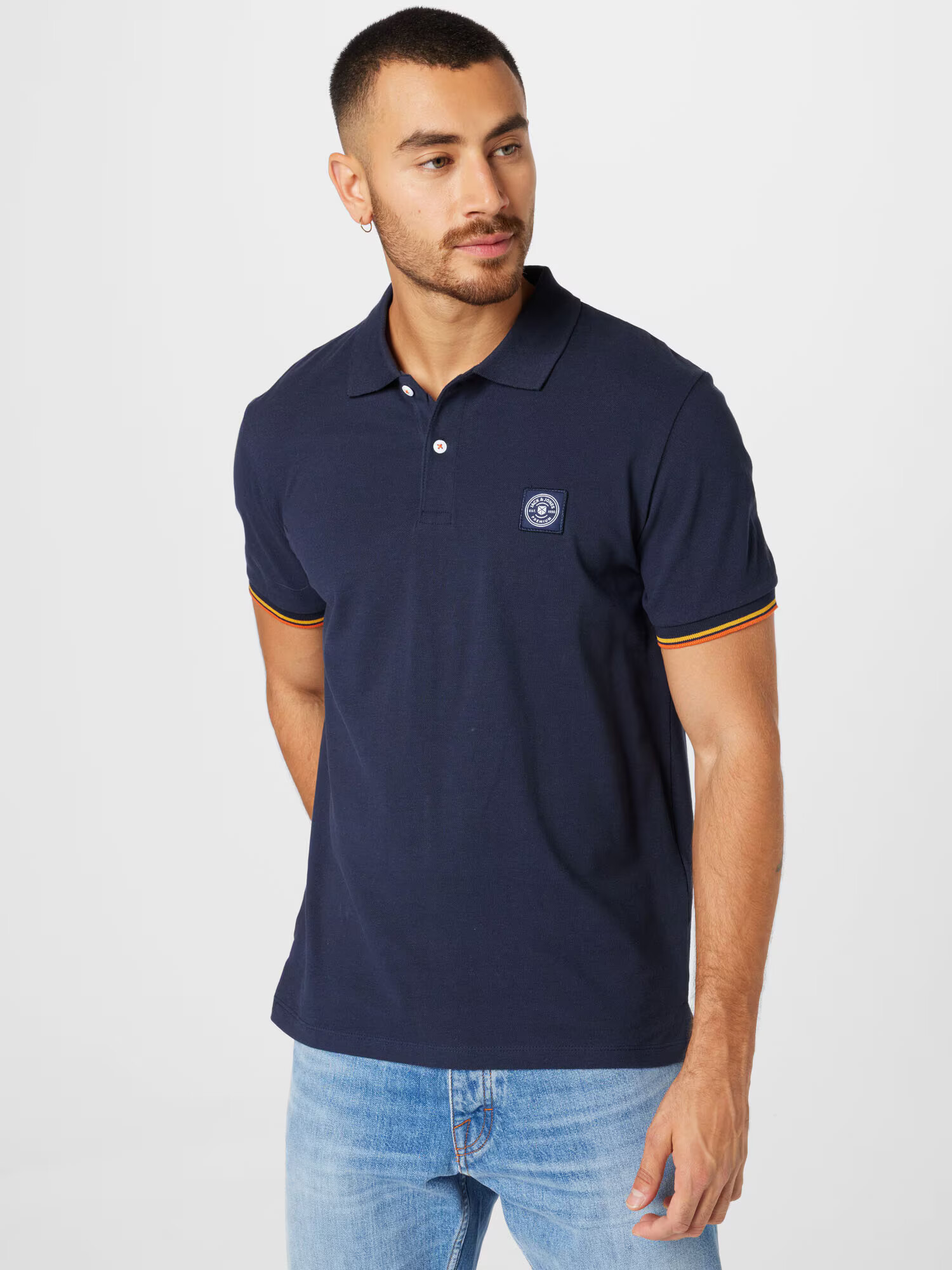 JACK & JONES Tricou 'VISION' bleumarin / galben / portocaliu / alb - Pled.ro