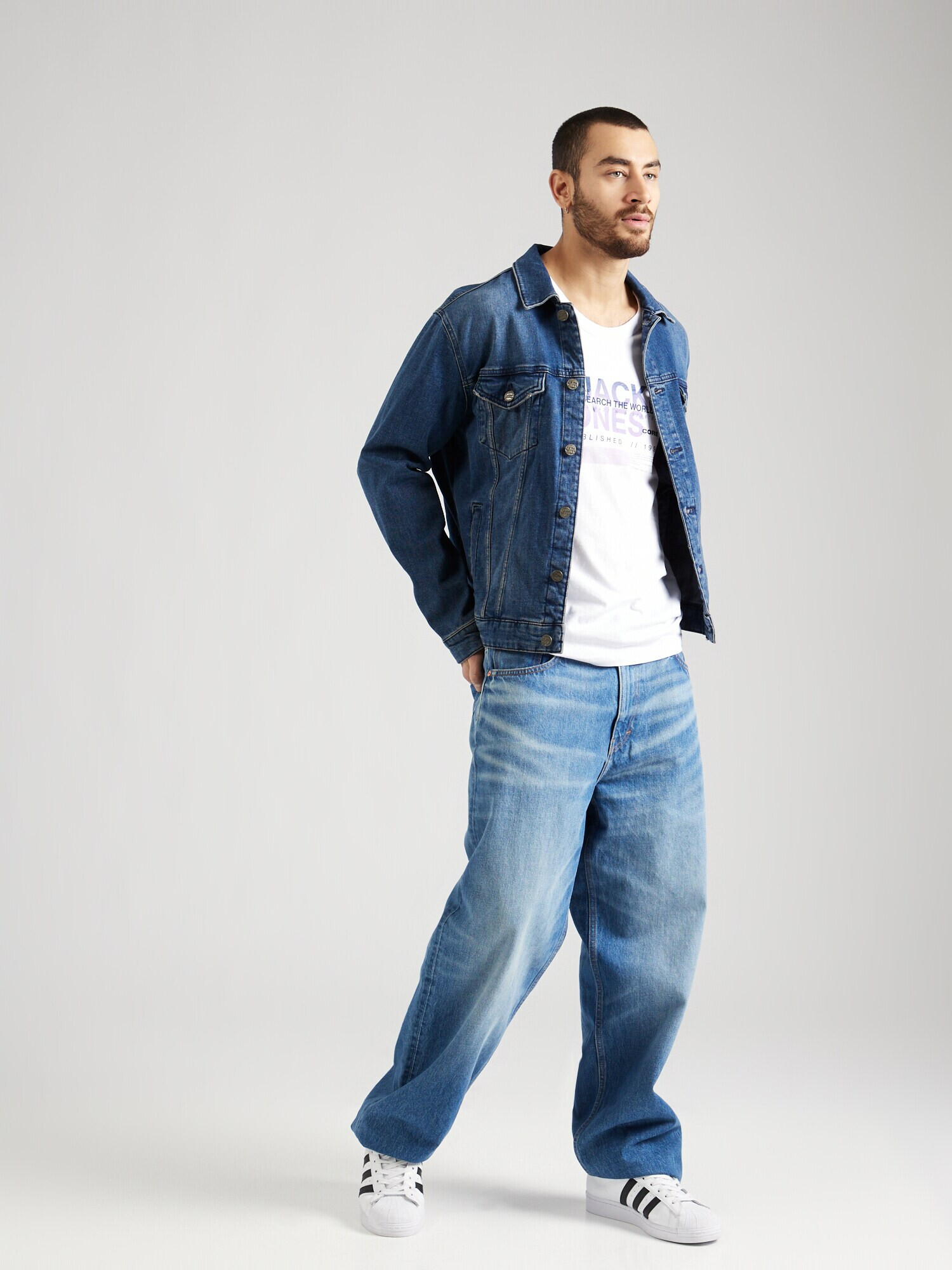 JACK & JONES Tricou 'WATER' bleumarin / lila / alb - Pled.ro