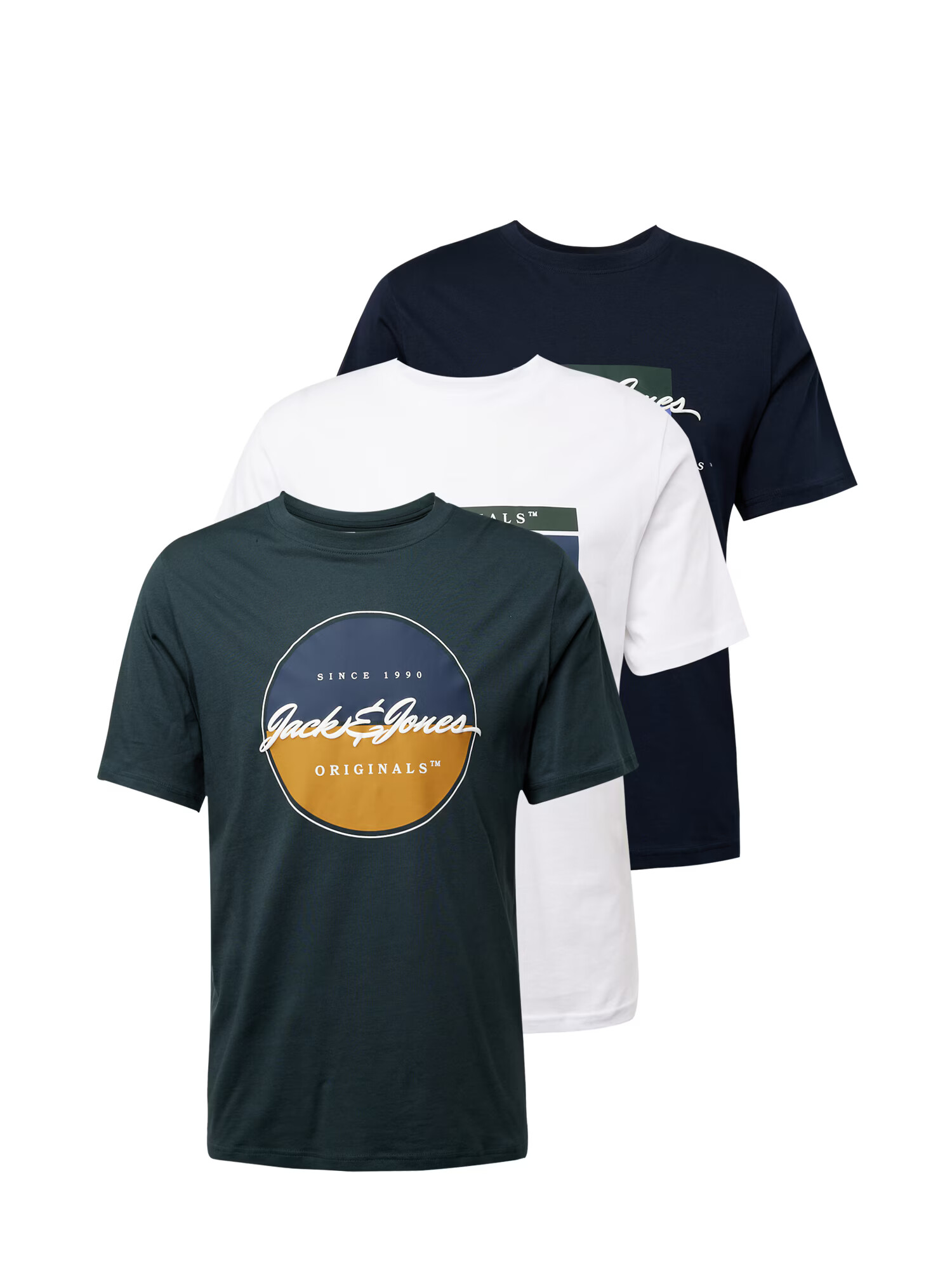 JACK & JONES Tricou 'WAYNE' bleumarin / maro coniac / verde petrol / alb - Pled.ro