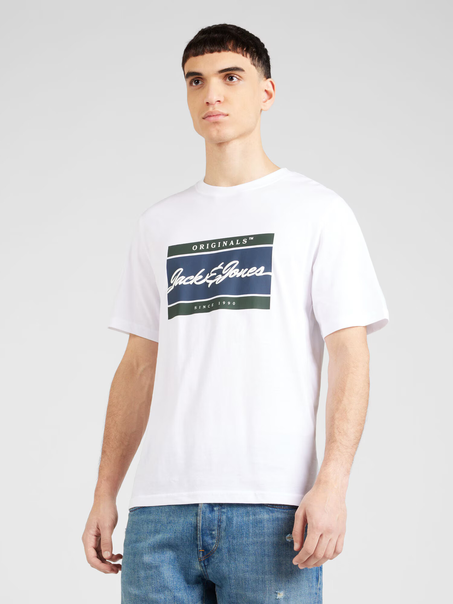 JACK & JONES Tricou 'WAYNE' bleumarin / maro coniac / verde petrol / alb - Pled.ro