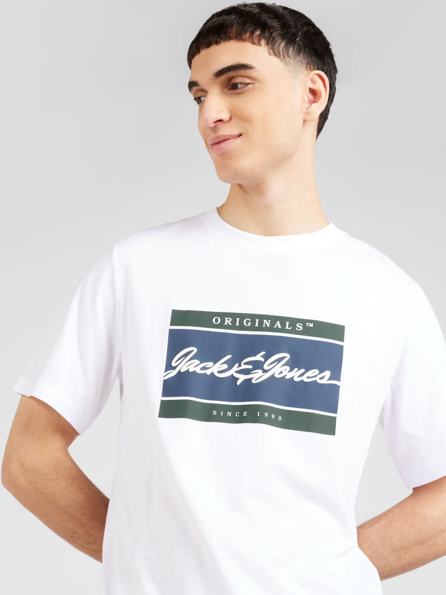 JACK & JONES Tricou 'WAYNE' bleumarin / maro coniac / verde petrol / alb - Pled.ro