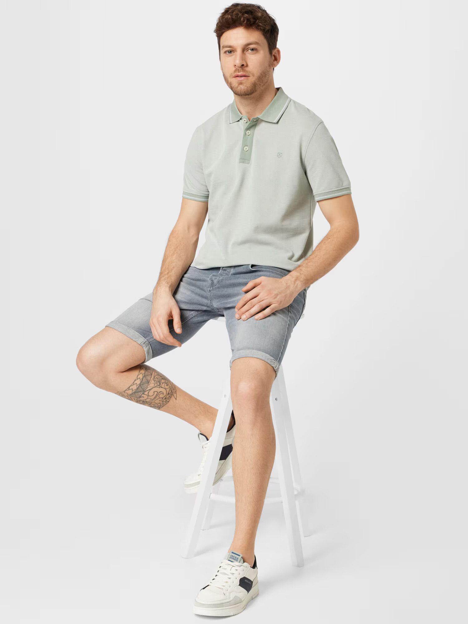 JACK & JONES Tricou 'Win' verde pastel / alb - Pled.ro