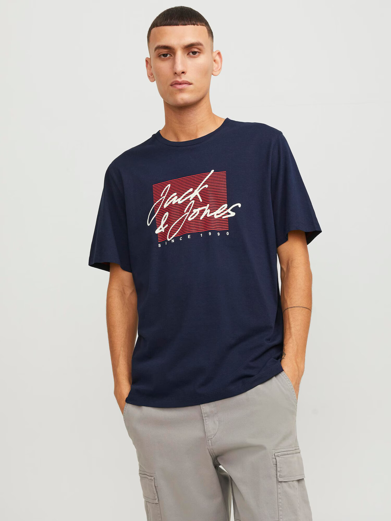 JACK & JONES Tricou 'Zuri' bleumarin / roșu / alb - Pled.ro