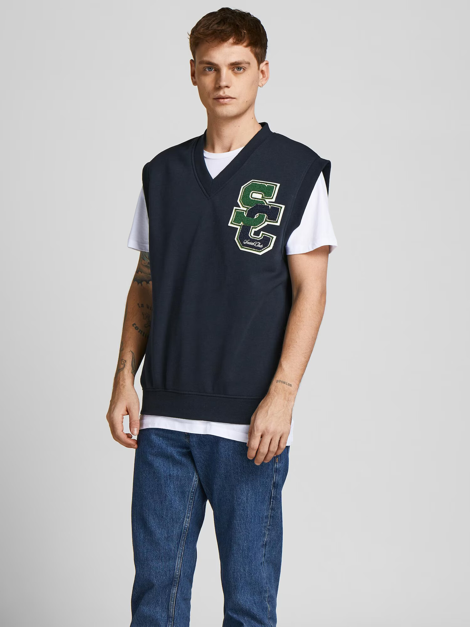 JACK & JONES Vestă albastru închis / verde smarald / alb - Pled.ro