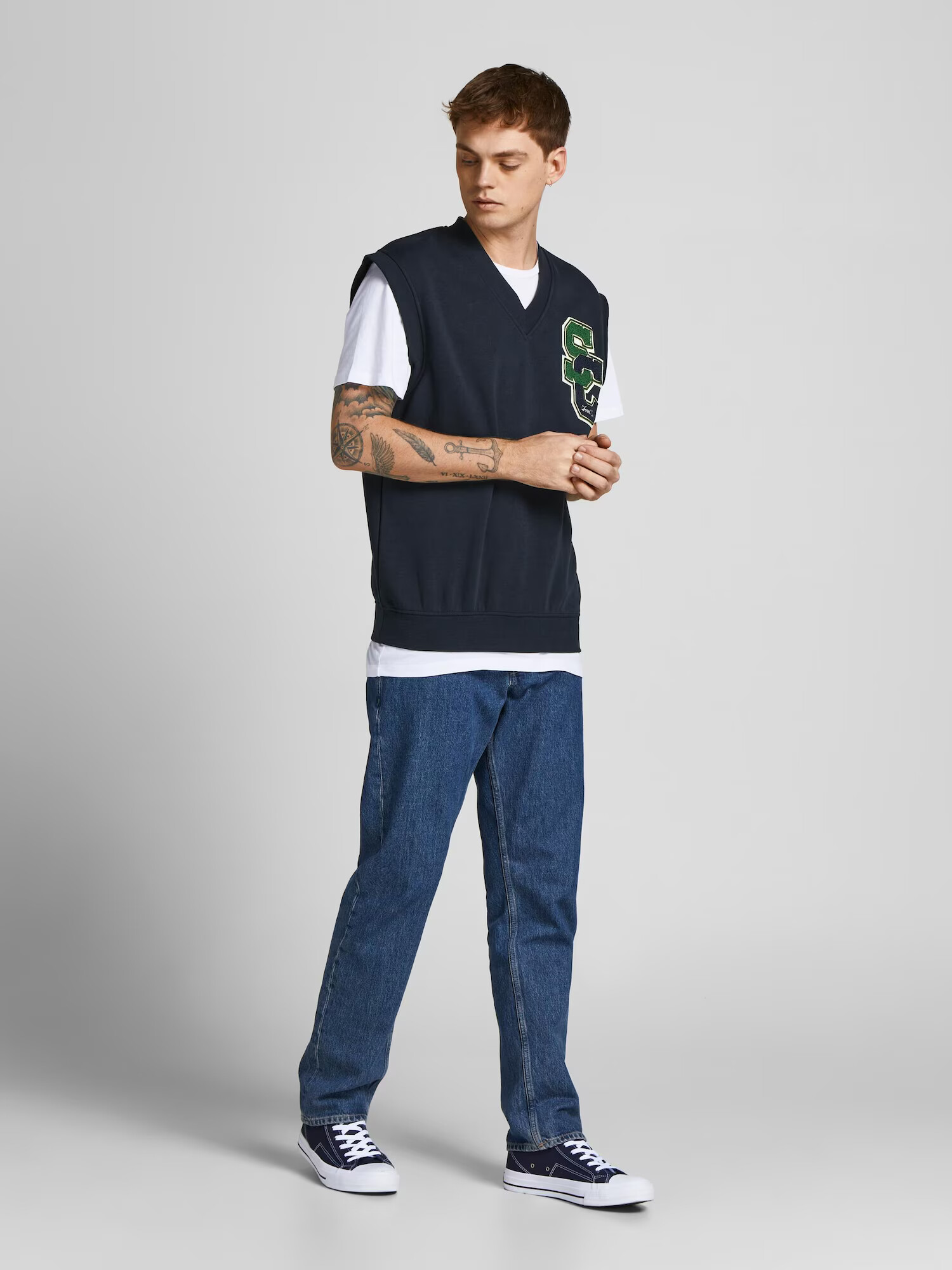 JACK & JONES Vestă albastru închis / verde smarald / alb - Pled.ro