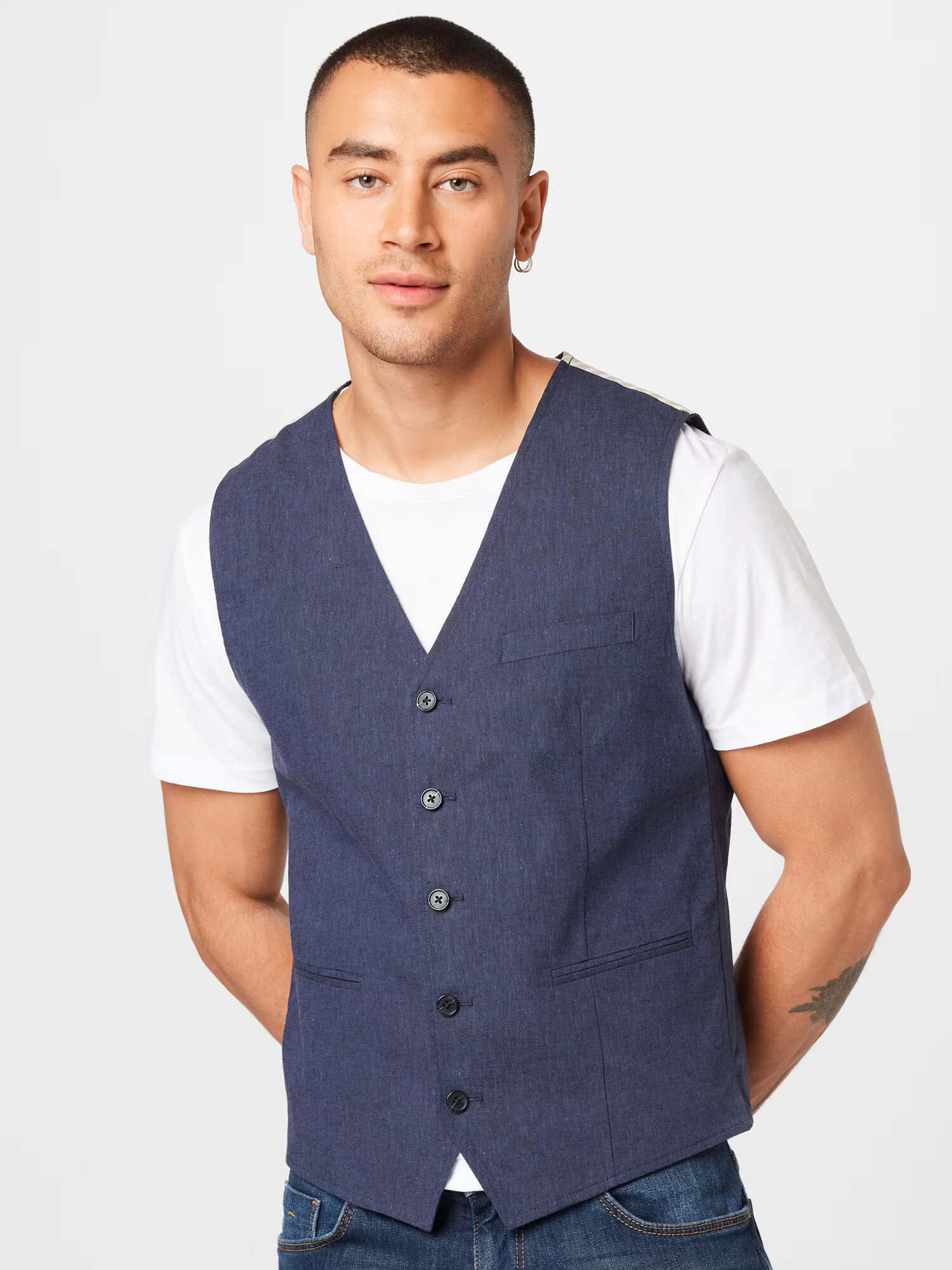 JACK & JONES Vestă de costum maro cămilă / albastru porumbel / alb - Pled.ro