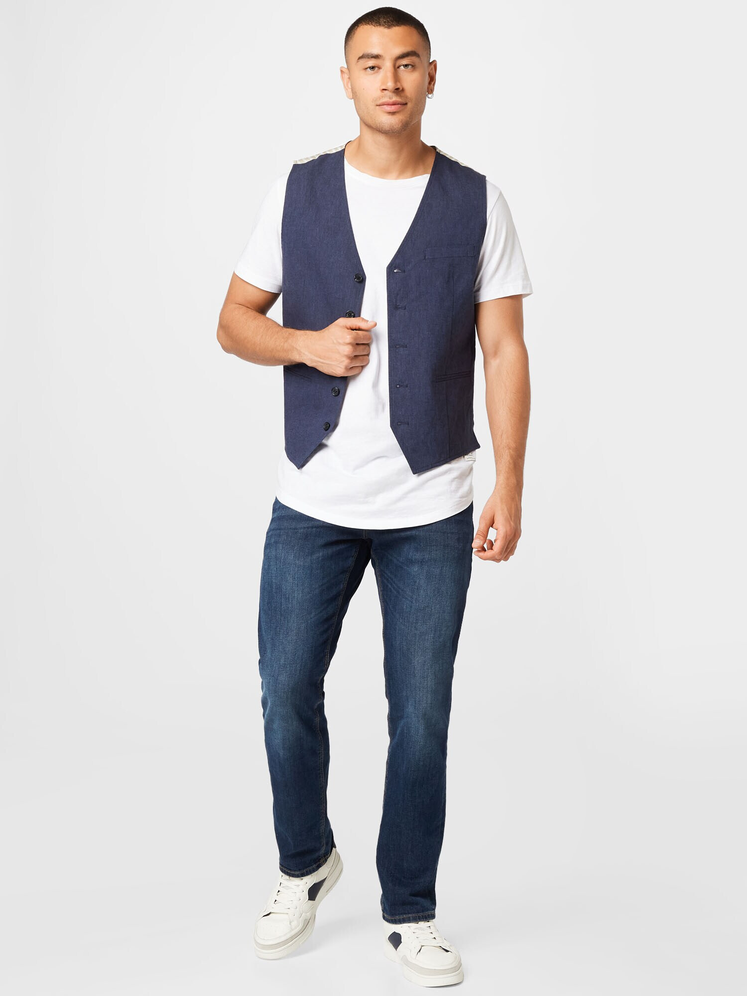 JACK & JONES Vestă de costum maro cămilă / albastru porumbel / alb - Pled.ro