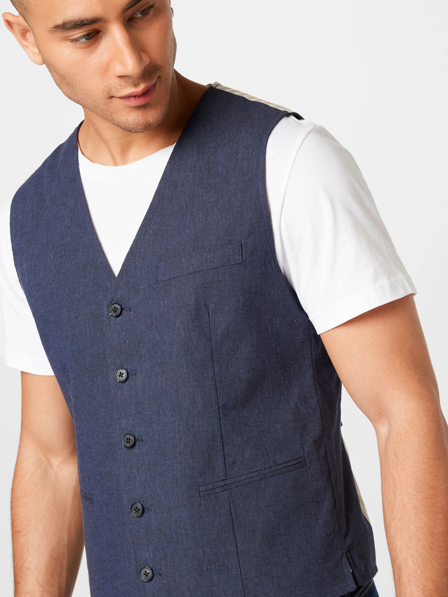 JACK & JONES Vestă de costum maro cămilă / albastru porumbel / alb - Pled.ro