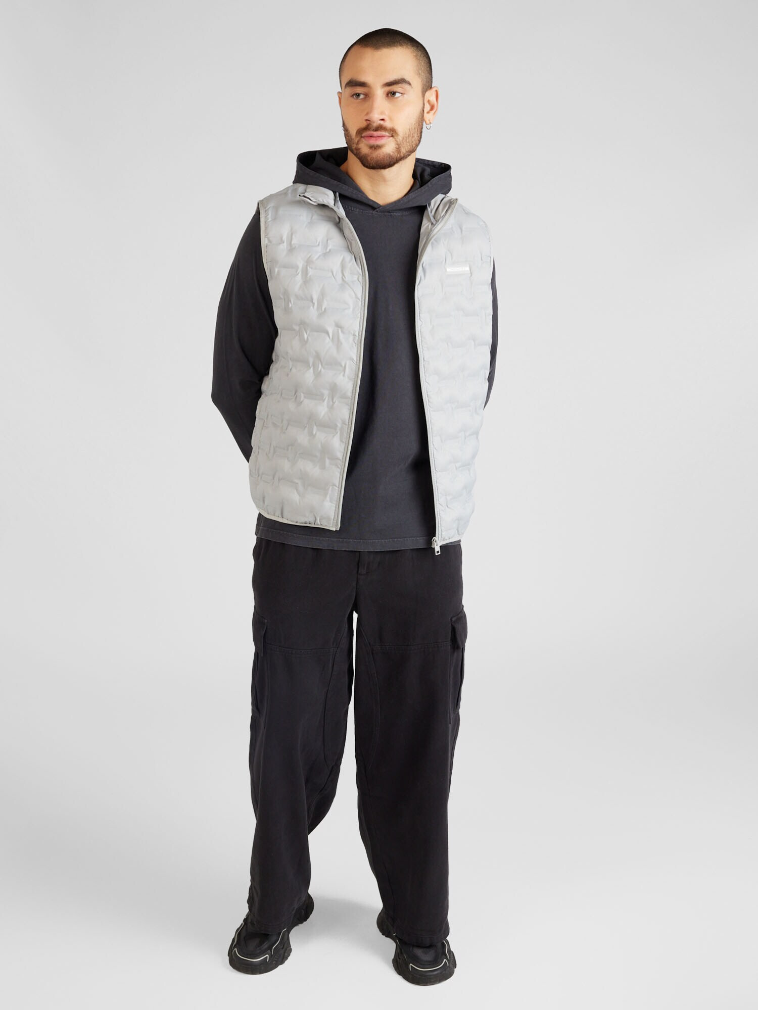 JACK & JONES Vestă 'OZZY' gri deschis / alb - Pled.ro