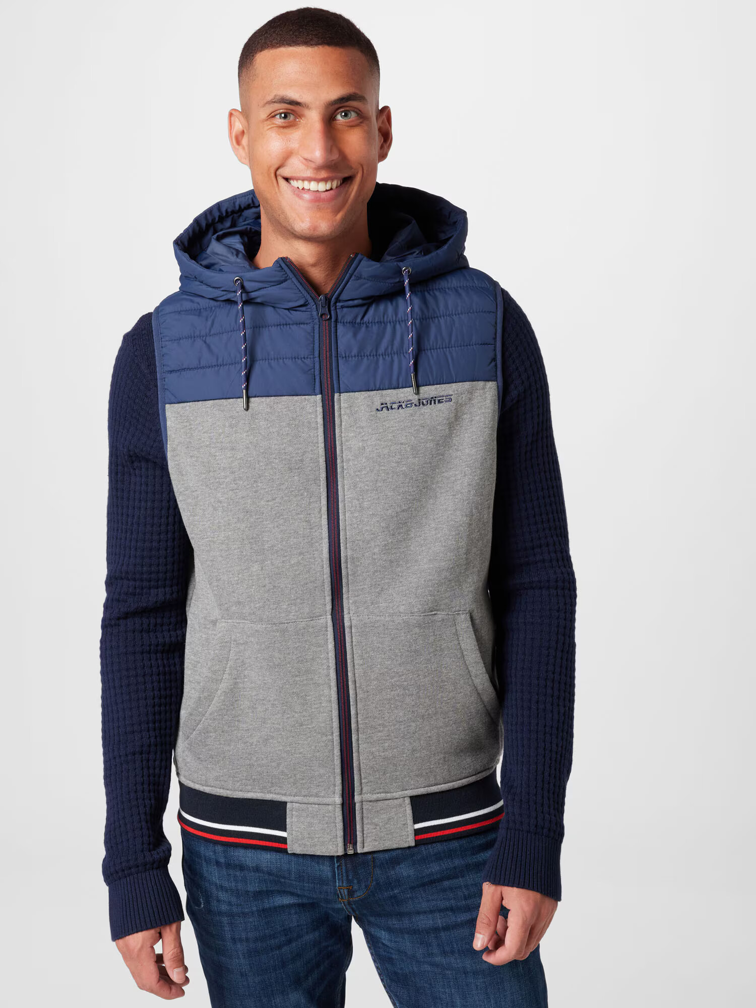 JACK & JONES Vestă 'SIENNA' albastru închis / gri amestecat / roși aprins / alb - Pled.ro