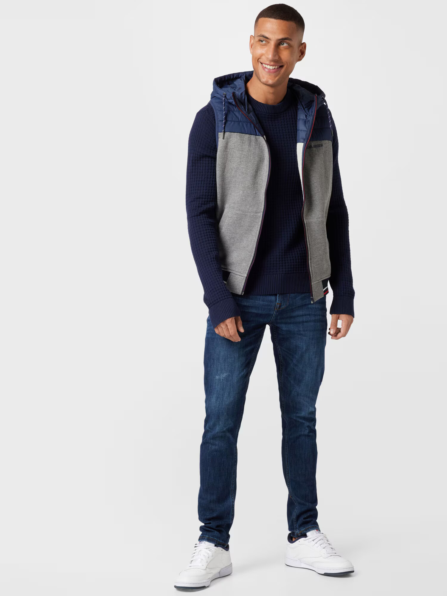 JACK & JONES Vestă 'SIENNA' albastru închis / gri amestecat / roși aprins / alb - Pled.ro