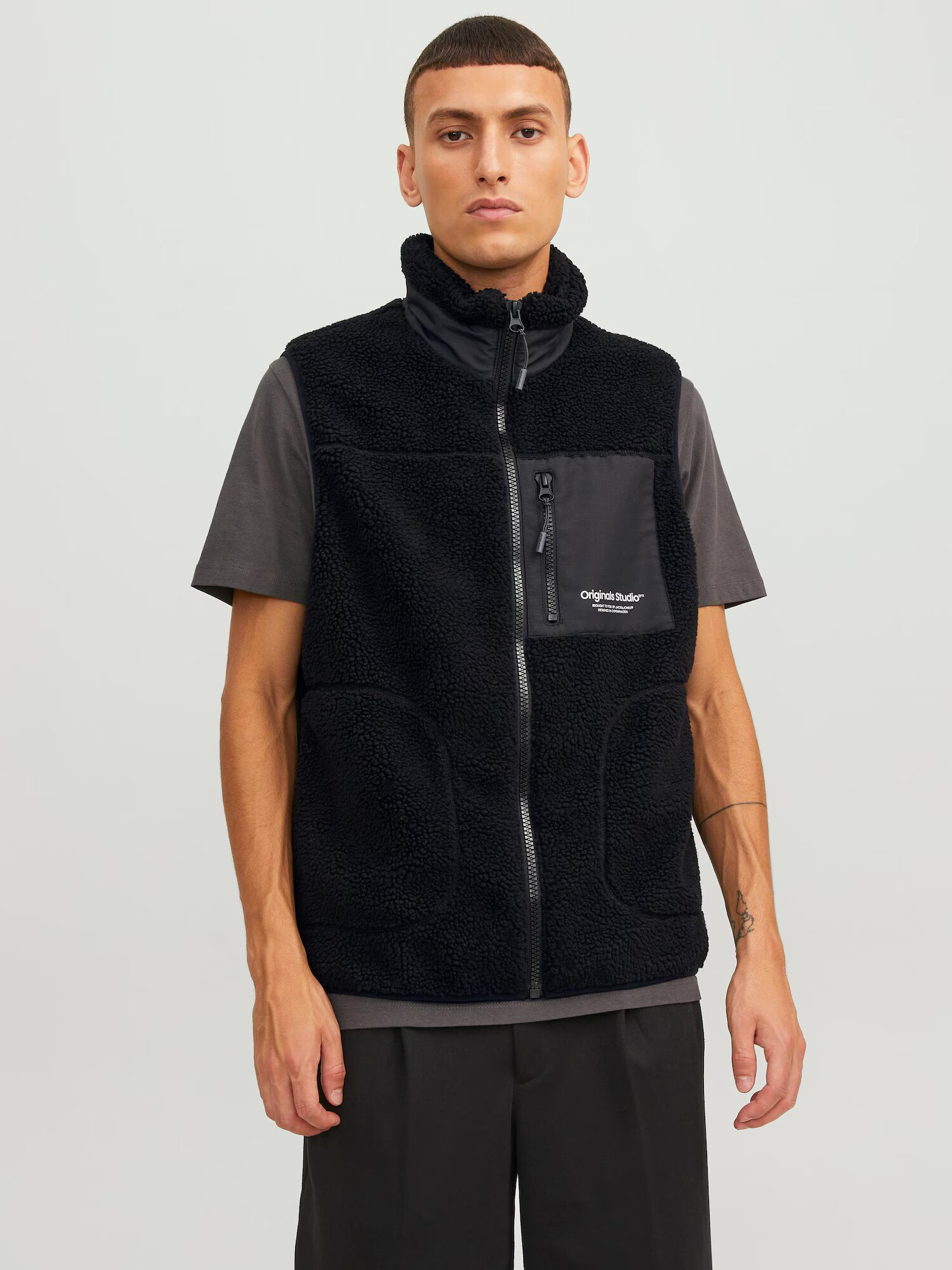 JACK & JONES Vestă 'Vesterbro' negru / alb - Pled.ro