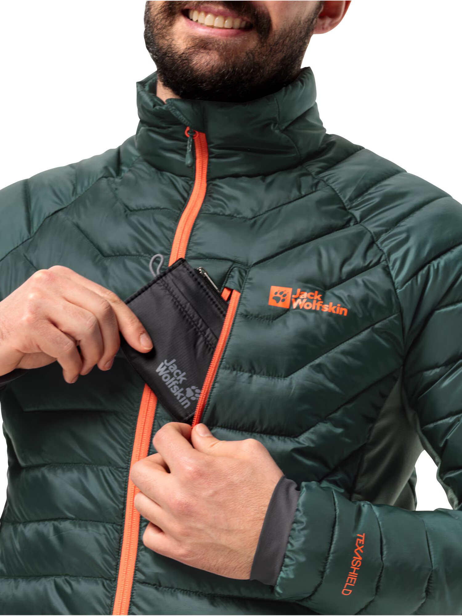 JACK WOLFSKIN Geacă outdoor 'ROUTEBURN PRO INS' gri fumuriu / verde închis / portocaliu neon - Pled.ro