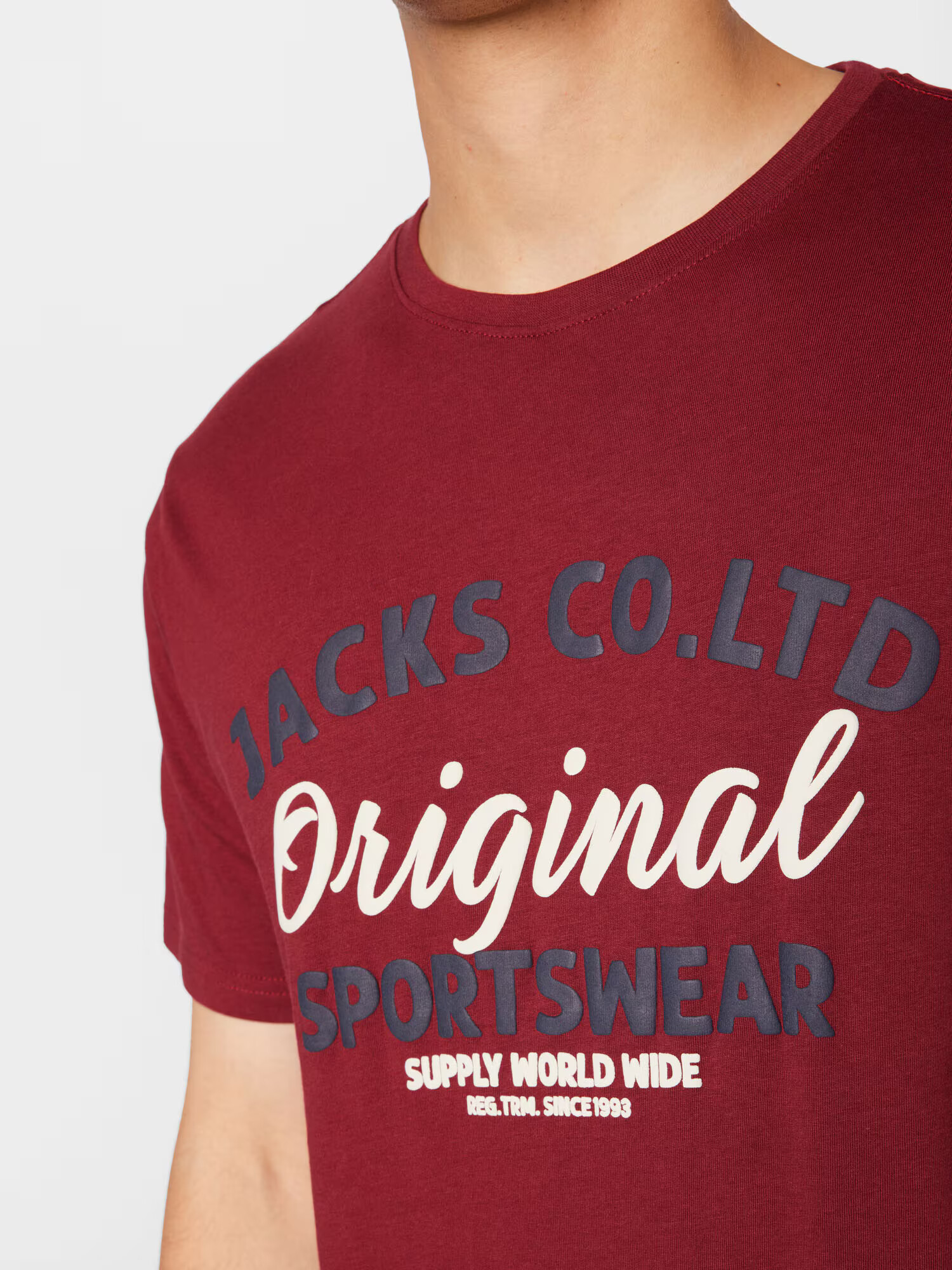 Jack's Tricou gri închis / roșu vin / alb - Pled.ro