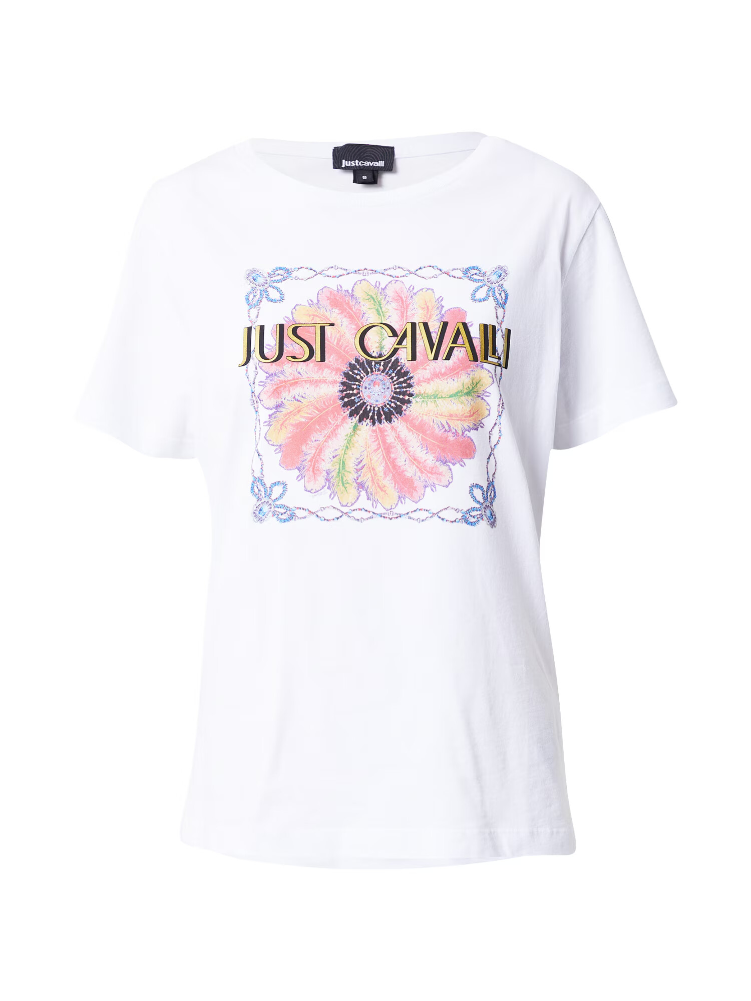 Just Cavalli Tricou 'CAMILA' albastru deschis / galben / roz / alb - Pled.ro