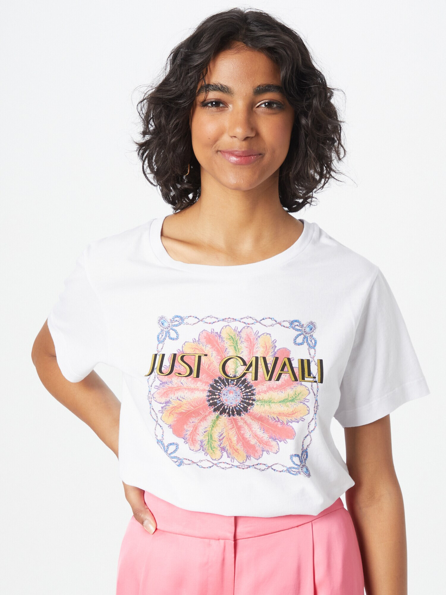 Just Cavalli Tricou 'CAMILA' albastru deschis / galben / roz / alb - Pled.ro