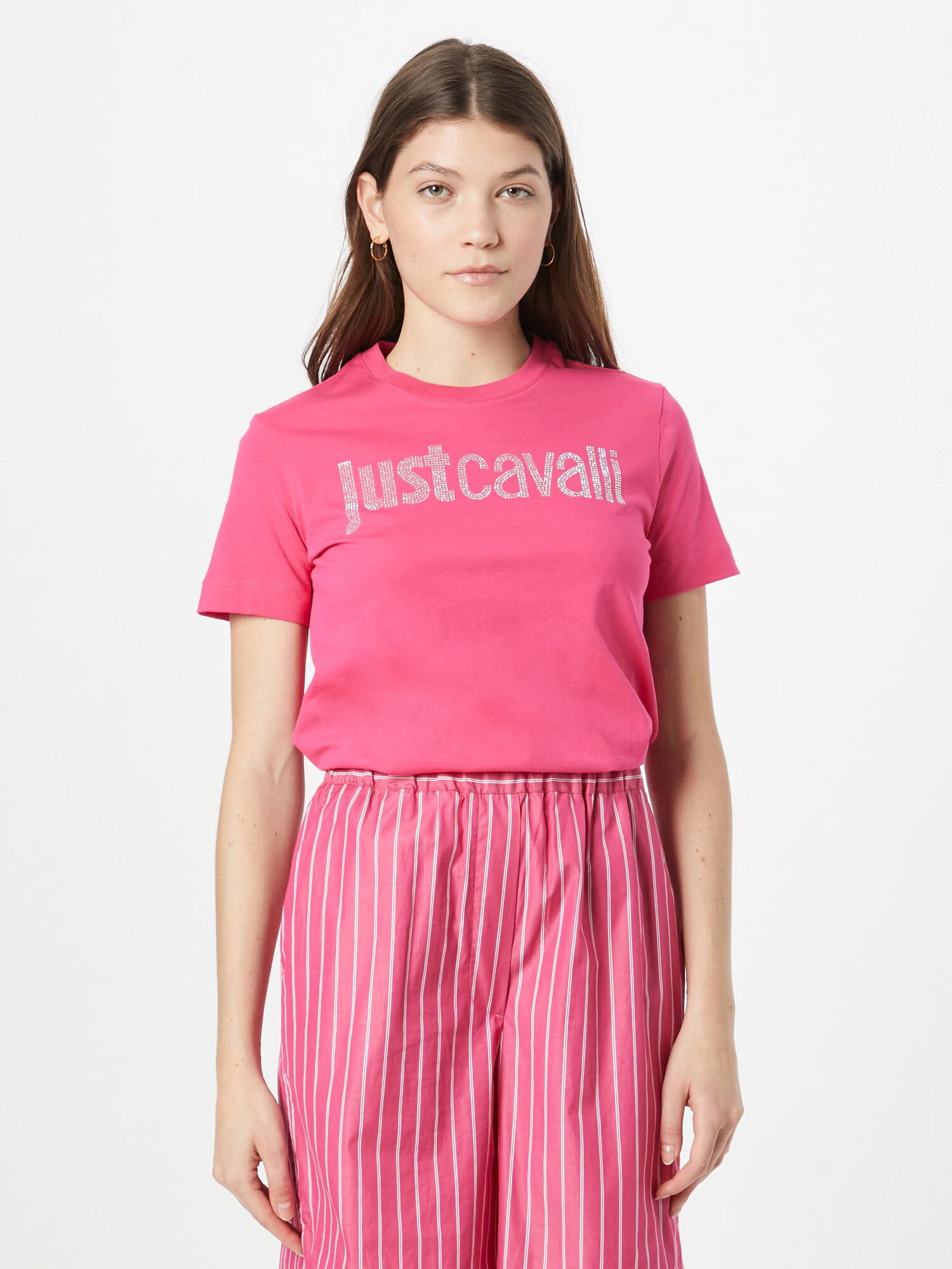 Just Cavalli Tricou gri argintiu / roz - Pled.ro